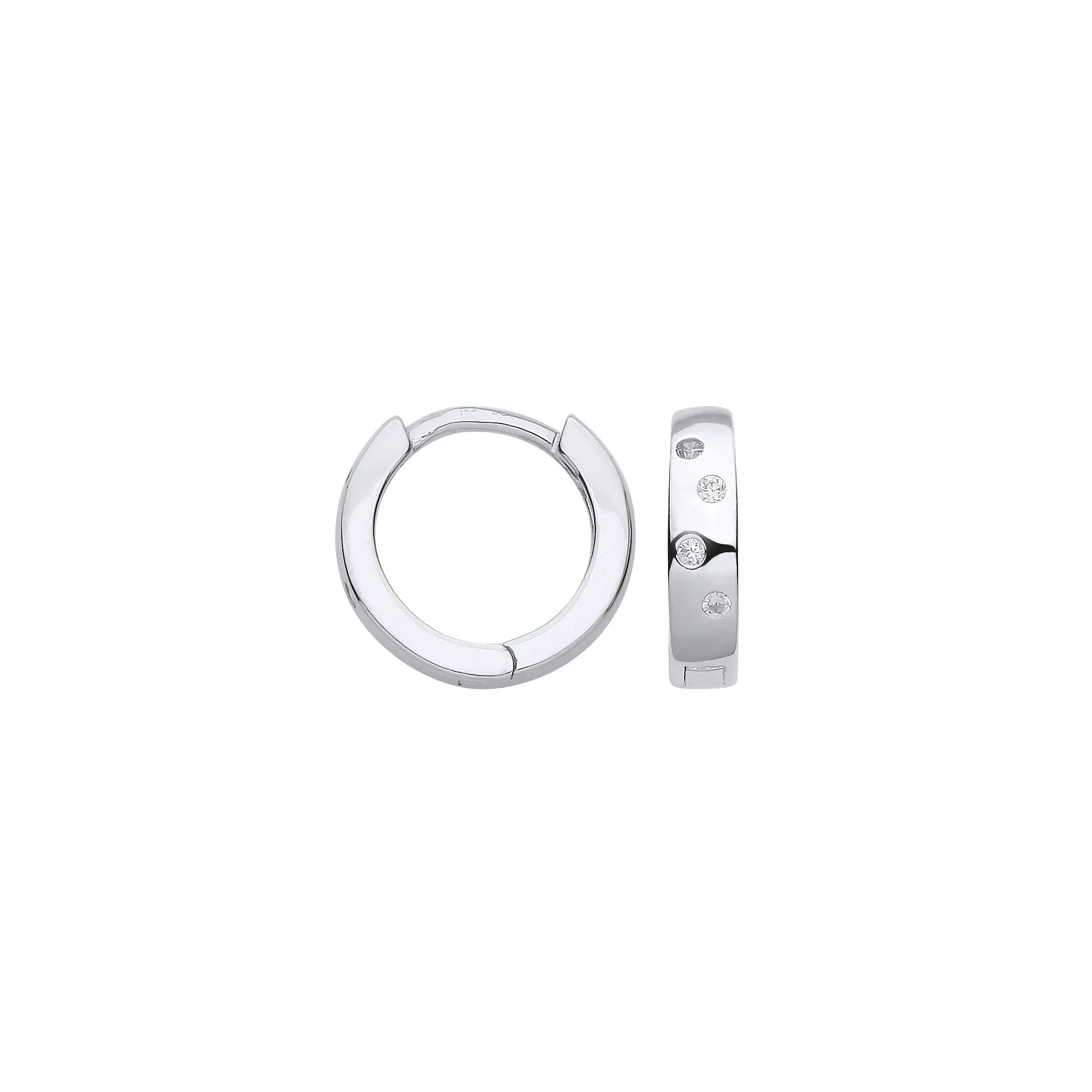 Silver Cubic Zirconia Hinged Huggies - Silver - Image 2