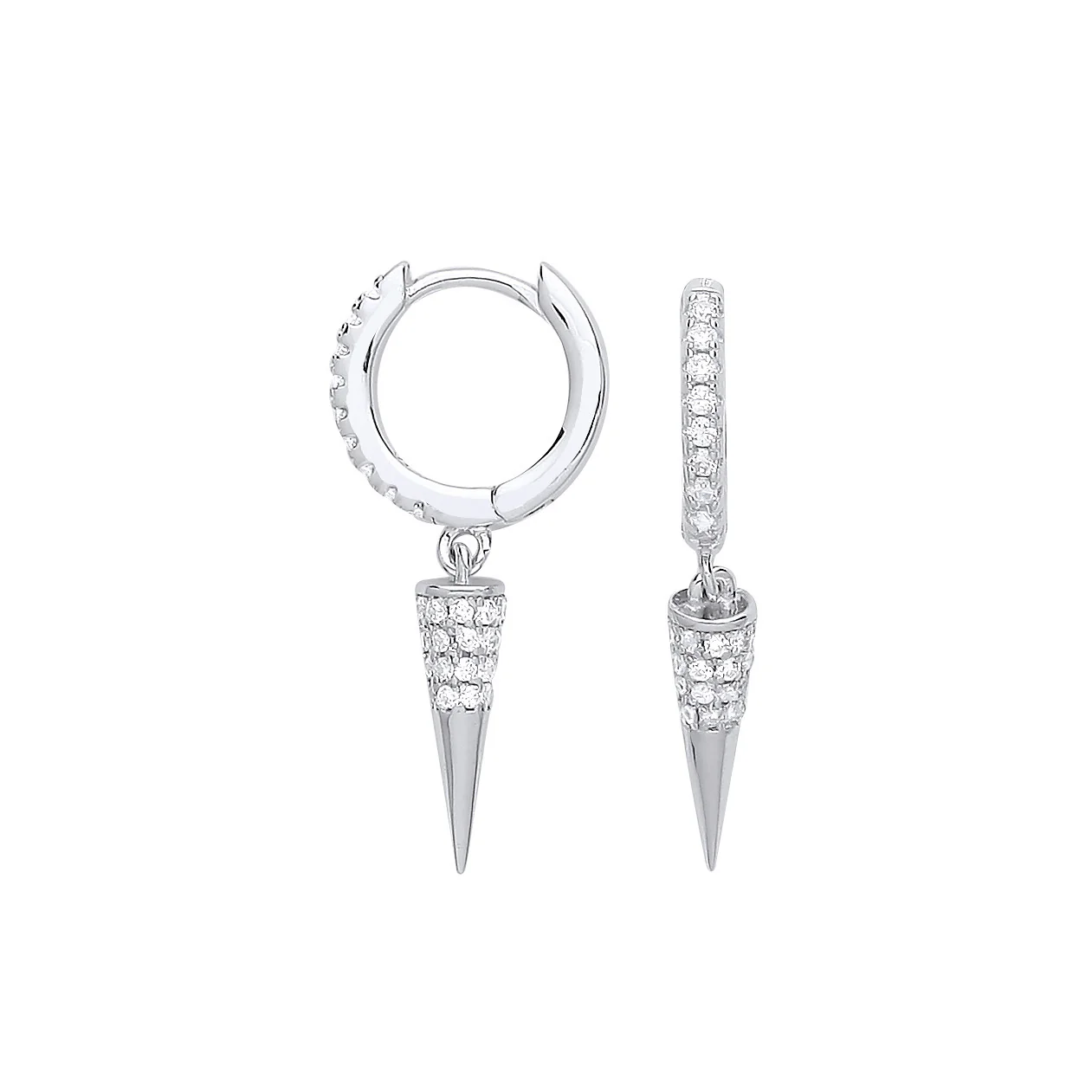 Silver Cubic Zirconia Huggies Pin Drop Earrings - Silver - Image 2