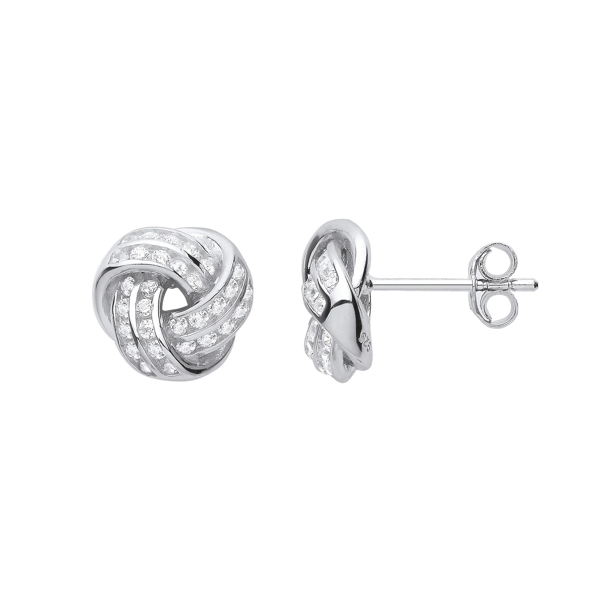 Silver Cubic Zirconia Knot Stud Earrings - Silver - Image 2