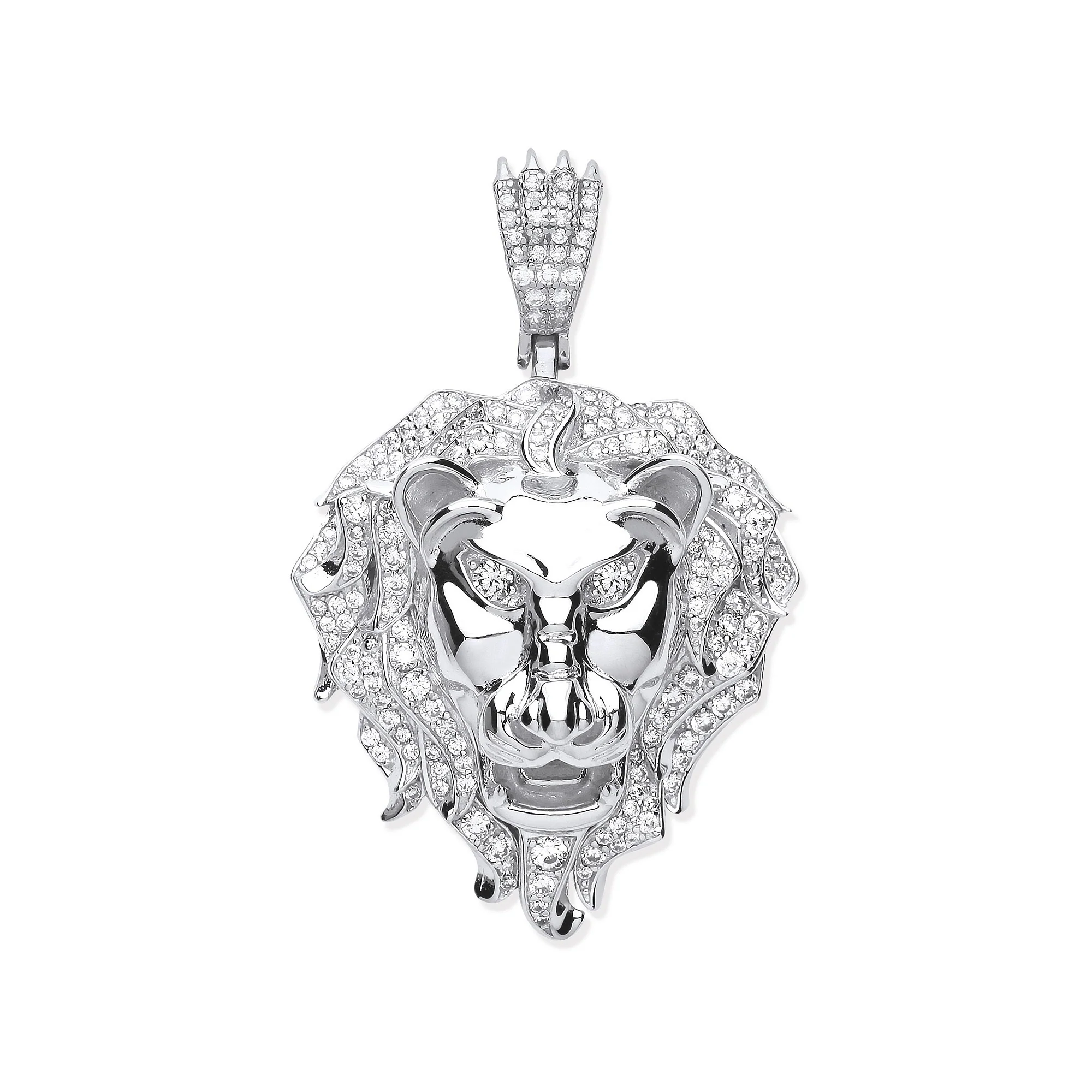 Silver Cubic Zirconia Lion Head Pendant - Silver - Image 2