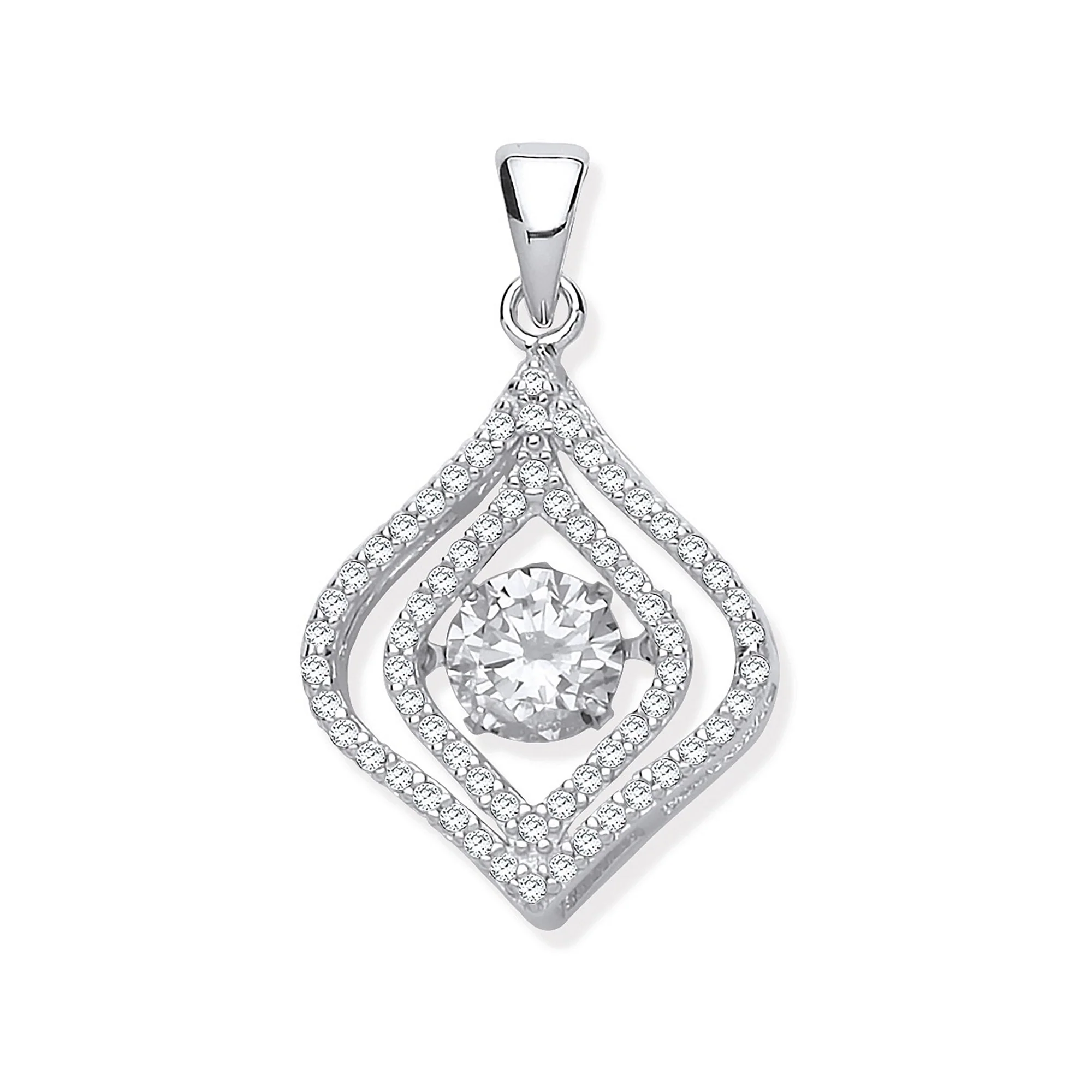 Silver Cubic Zirconia Pendant with Hanging Shimering Clear Cubic Zirconia - Silver