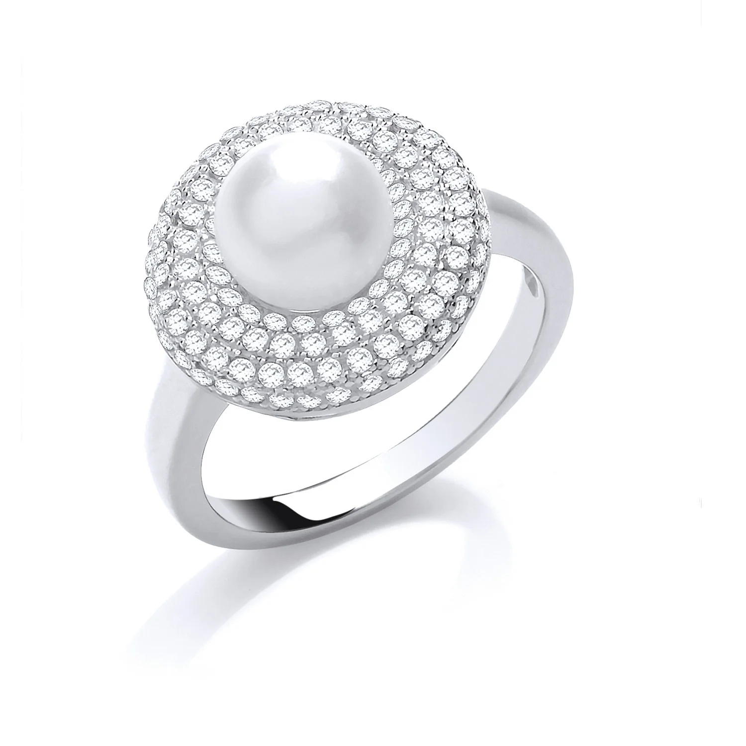 Silver Cubic Zirconia & Simulated Pearl Ring - Silver