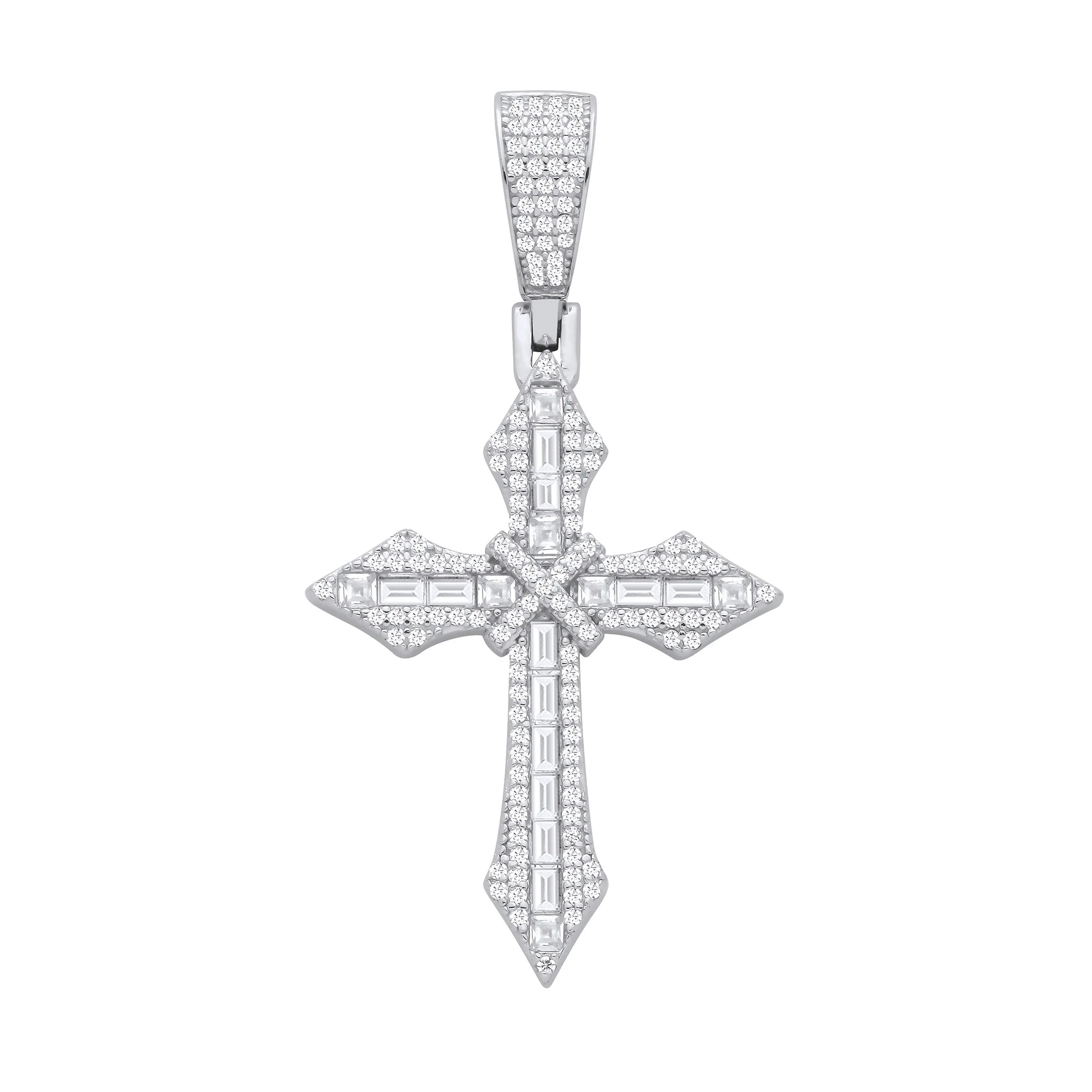Silver Cubic Zirconias Pointed Cross - Silver - Image 2