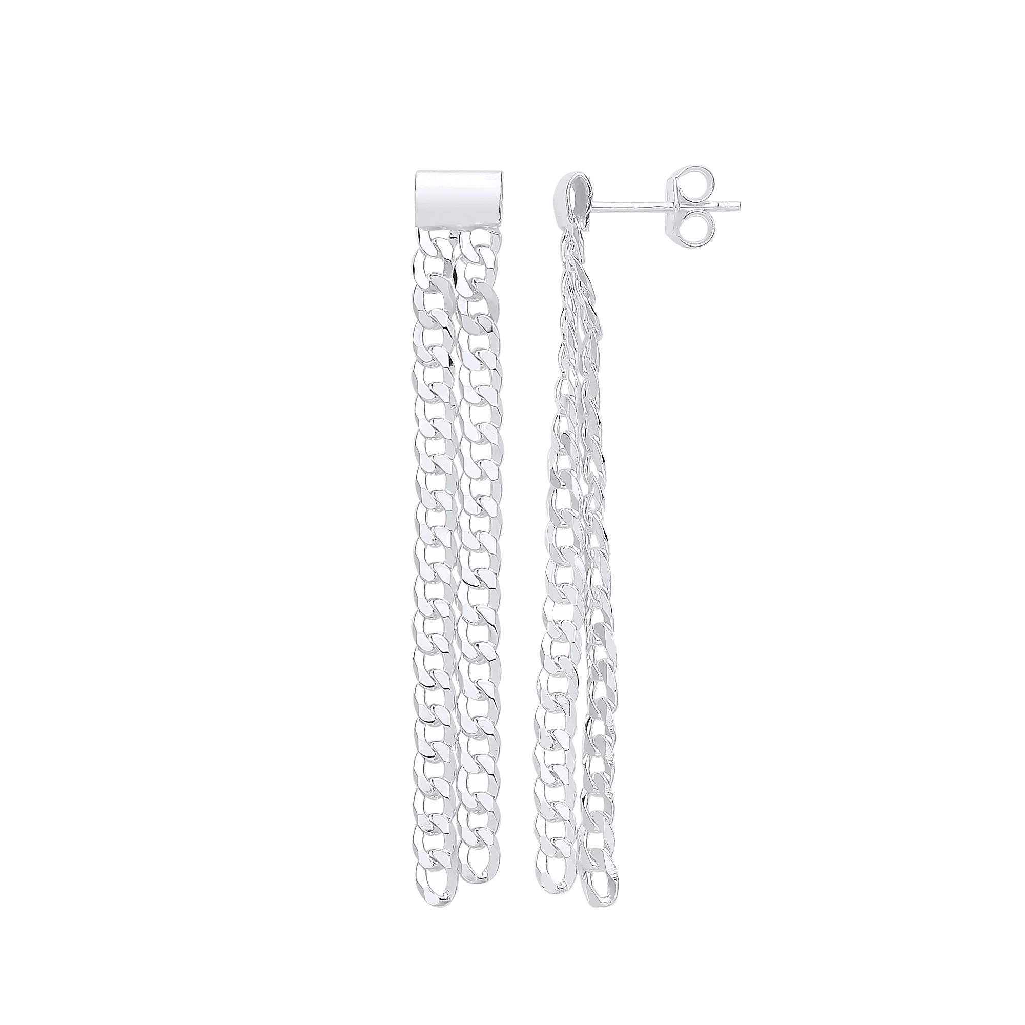 Silver Curb Chains Drop Earrings - Silver - Image 2