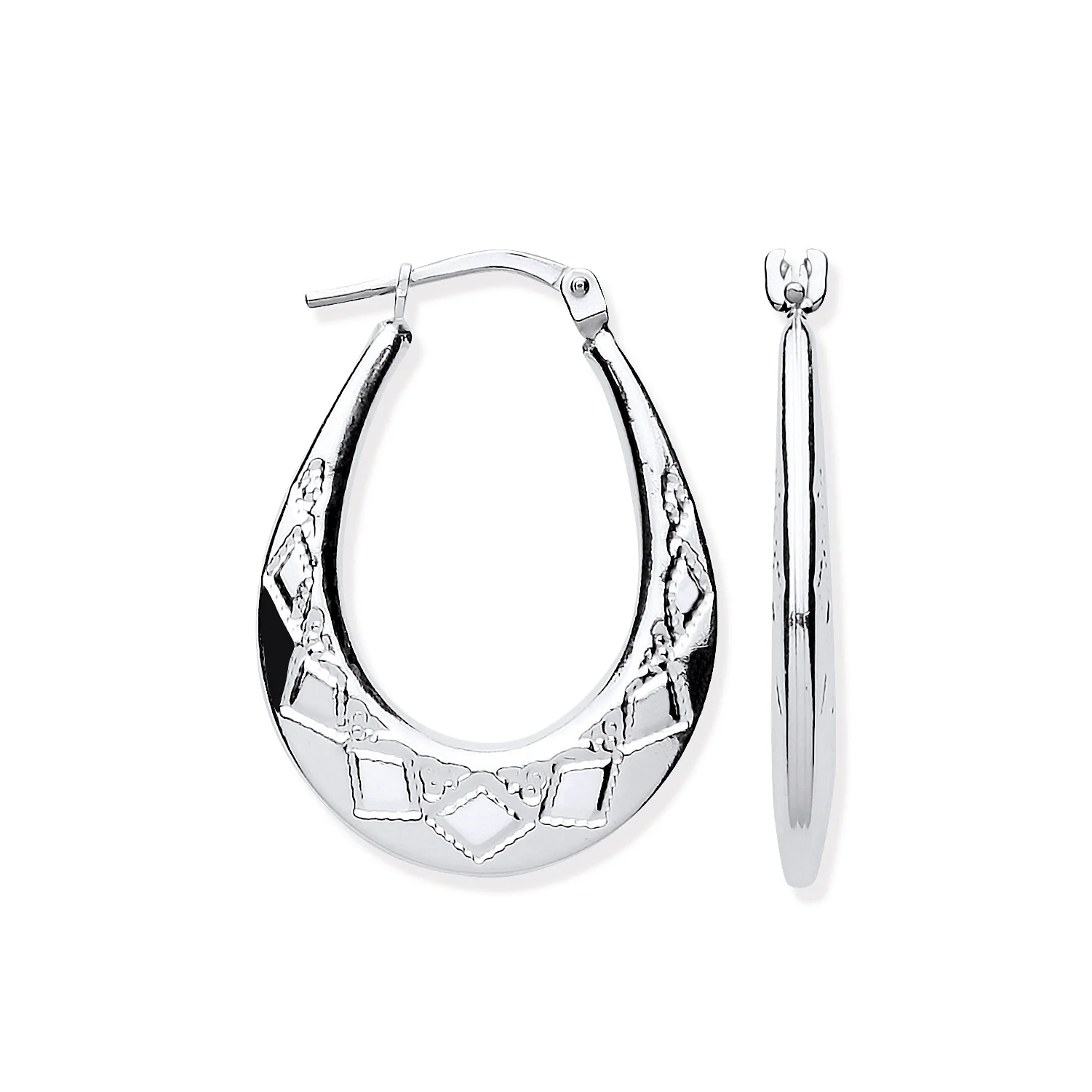 Silver D/C Oval Creoles - Silver - Image 2