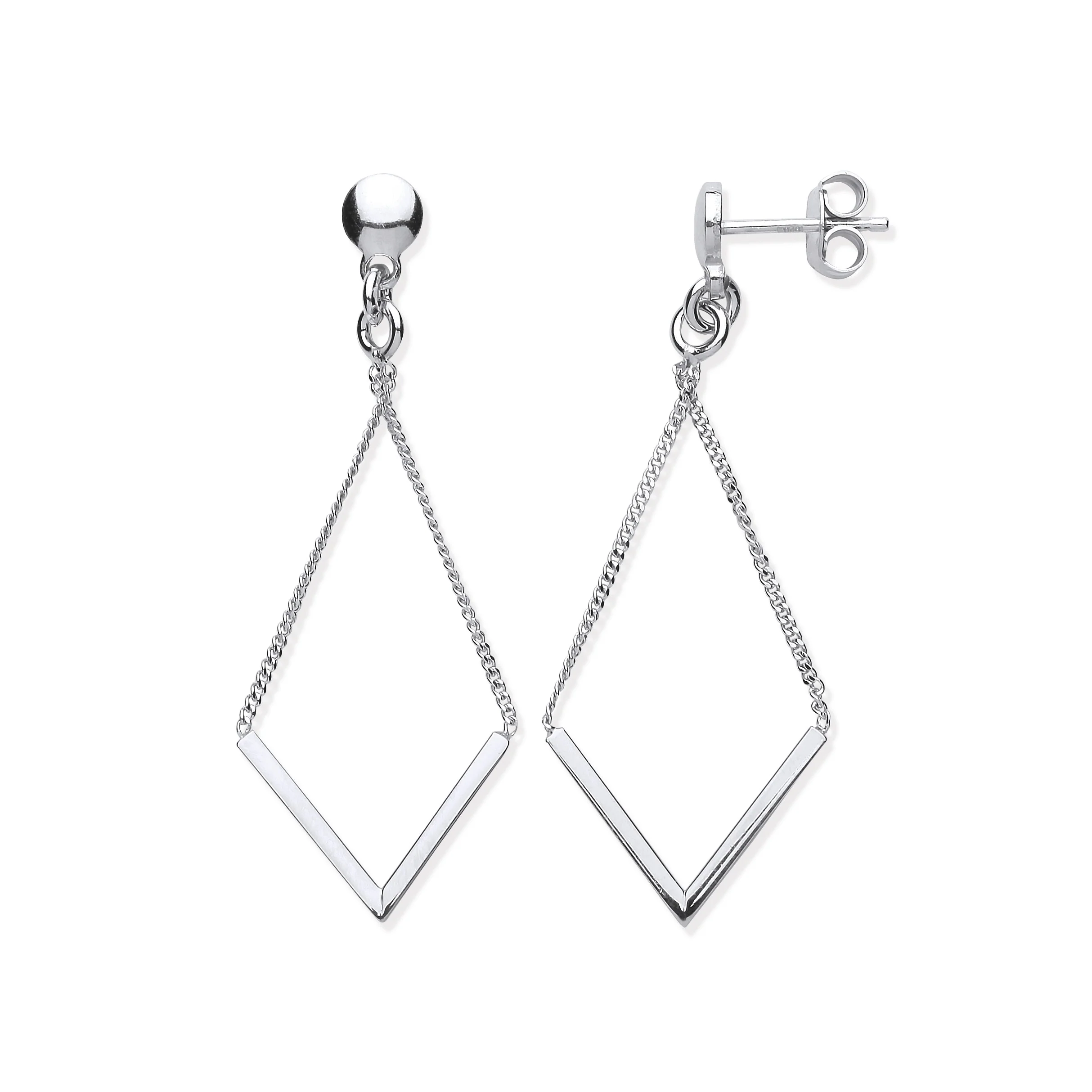 Silver Diamond Shape Chain Drop Earrings - Silver - Image 2