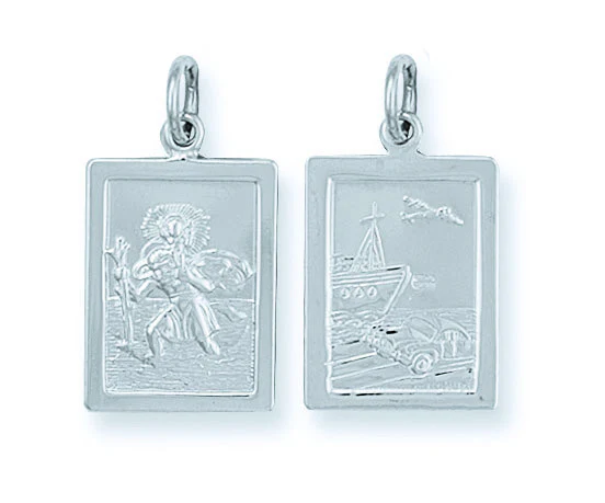Silver Double Sided Rectangular St Christopher Pendant - Silver - Image 2