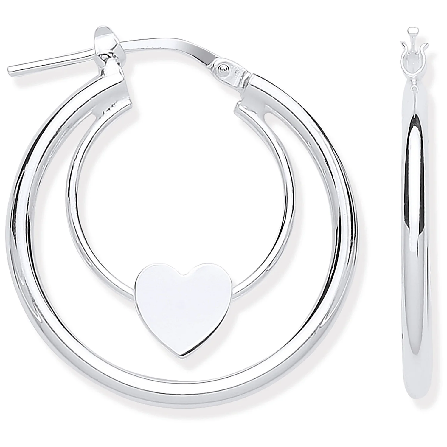 Silver Double Tube Heart Hoop Earrings - Silver - Image 2