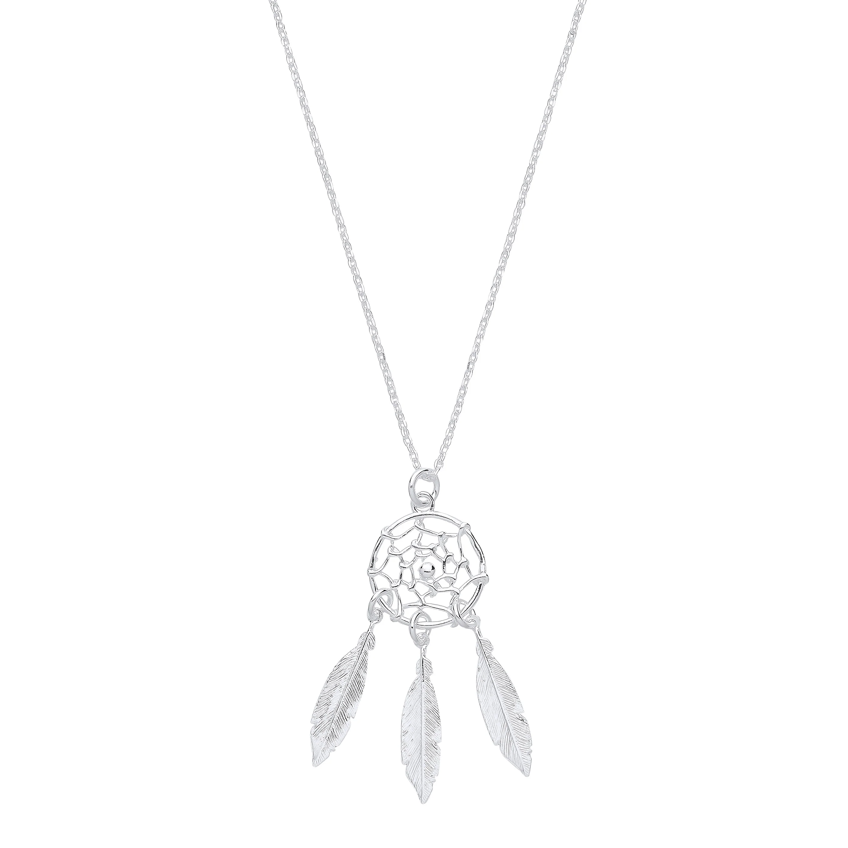 Silver Dream Catcher, Feather Spider Web 16" Chain - Silver - Image 2