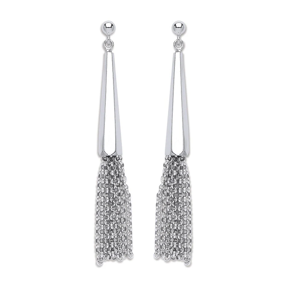 Silver Drop with Tassel Earrings - Silver - Image 2