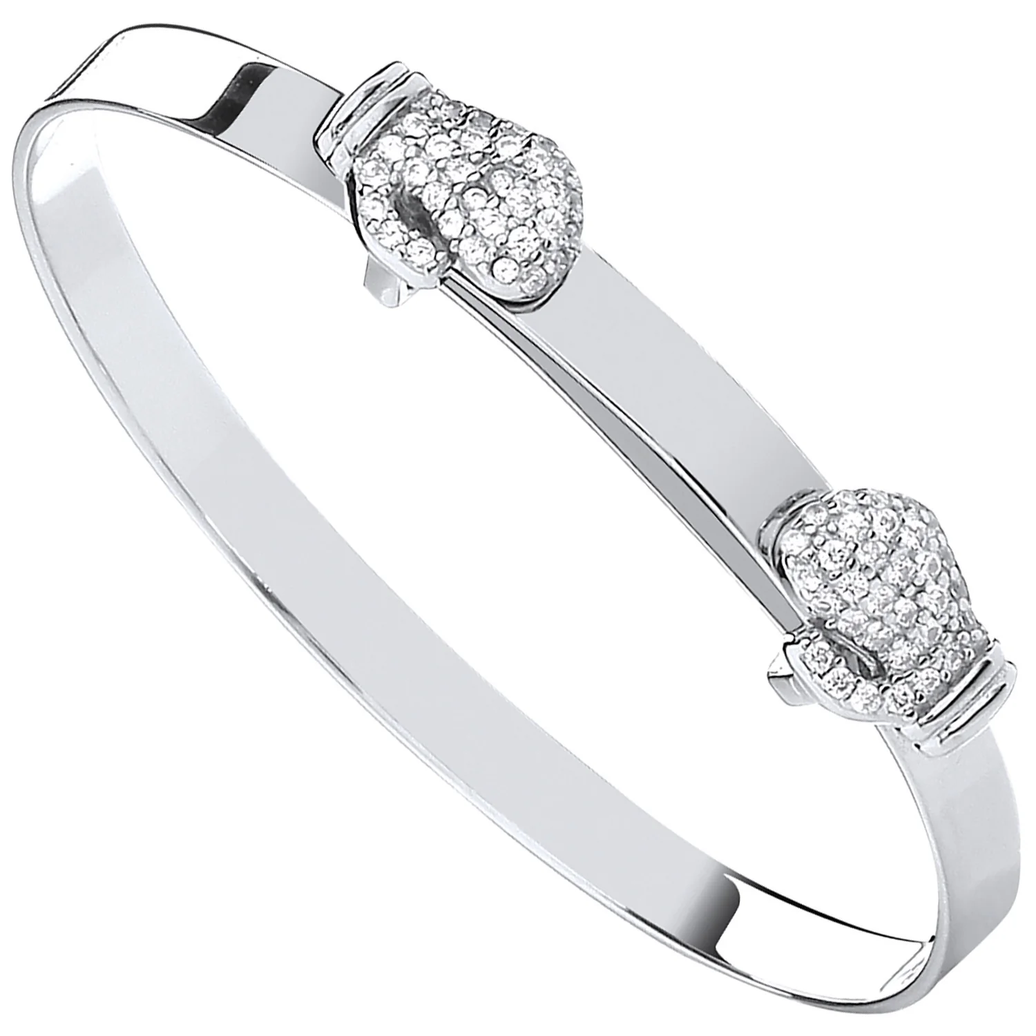 Silver Expandable Boxing Cubic Zirconia Gloves Baby Bangle - Silver - Image 2