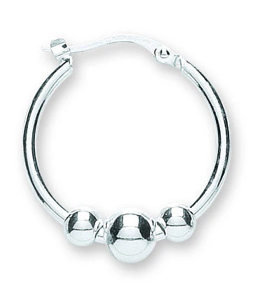 Silver Fancy Ball Hoop Earrings - Silver - Image 2