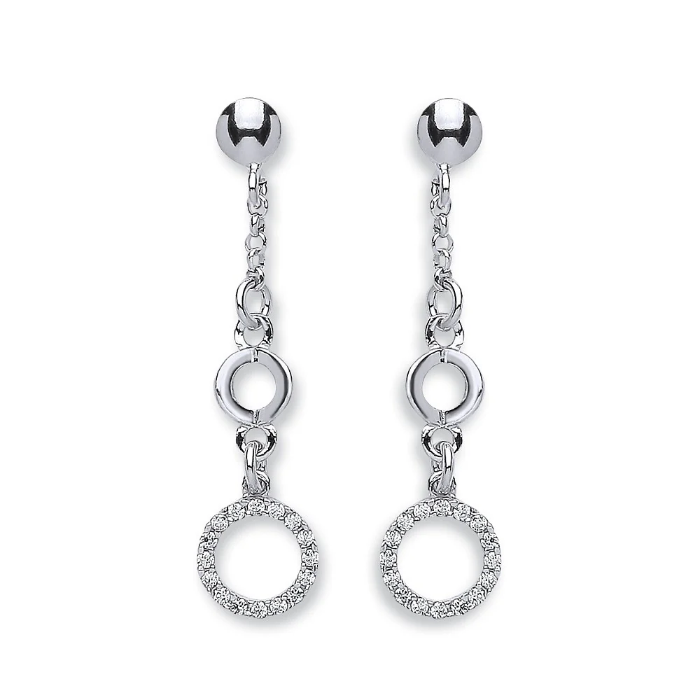 Silver Fancy Cubic Zirconia Circle Drop Earrings - Silver - Image 2