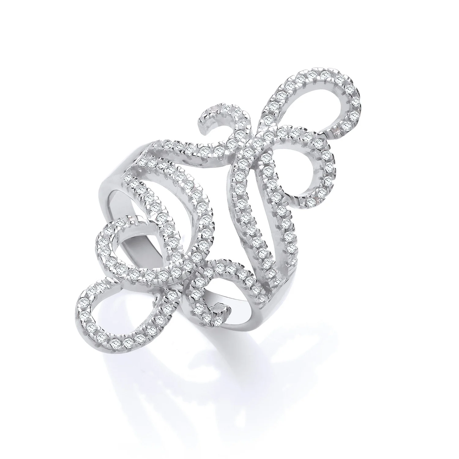Silver Fancy Cubic Zirconia Long Top Ring - Silver - Image 2