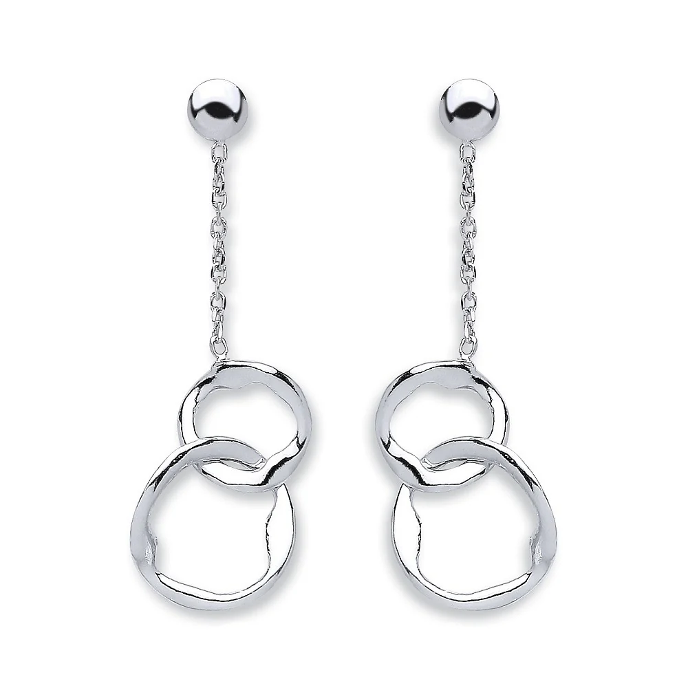 Silver Fancy Inter Locking Circle Drop Earrings - Silver - Image 3
