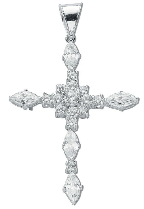 Silver Fancy Marquise Cut Cubic Zirconia Cross - Silver - Image 2