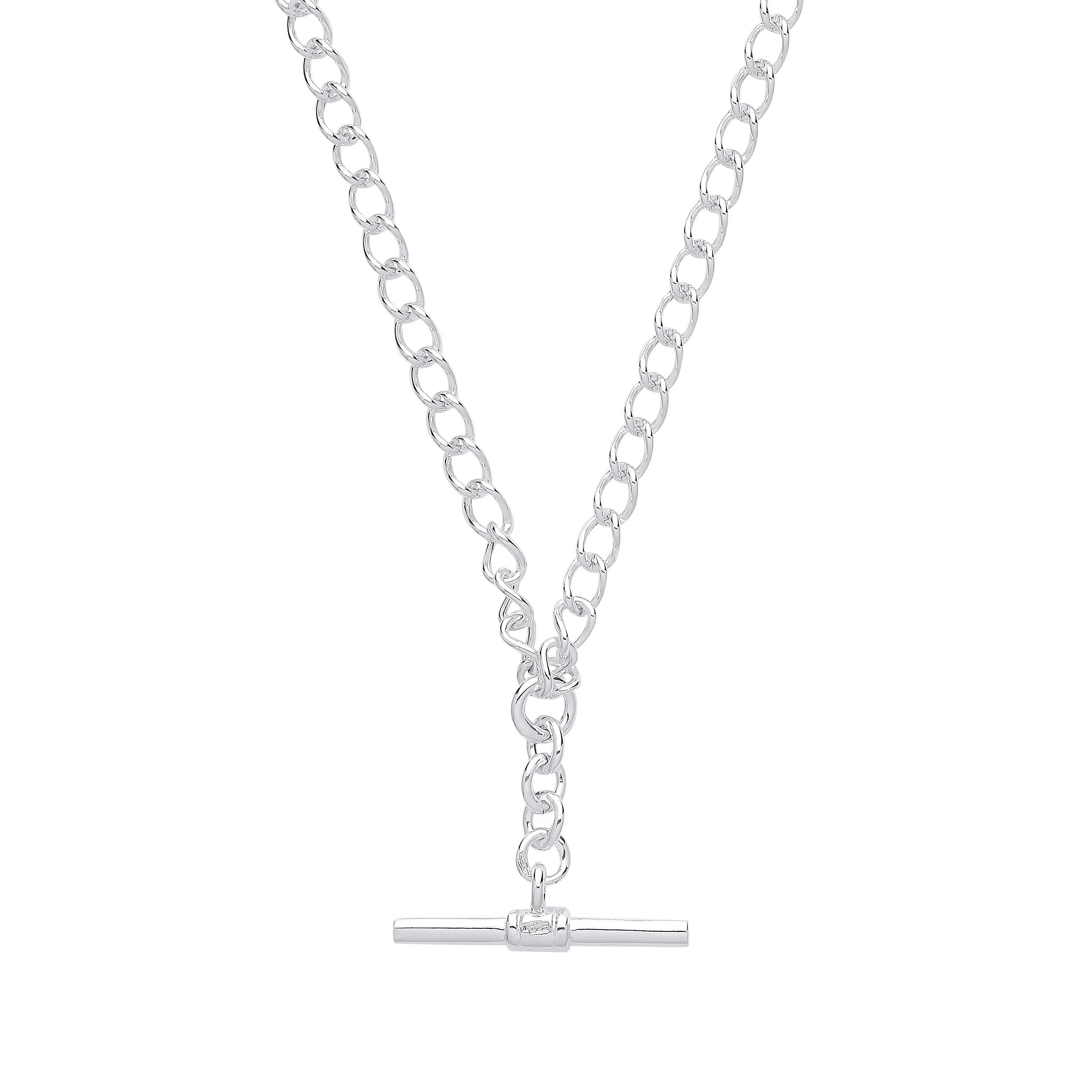 Silver Fancy T-Bar 18" Chain & 7.5" Ladies Bracelet - Silver - Image 2