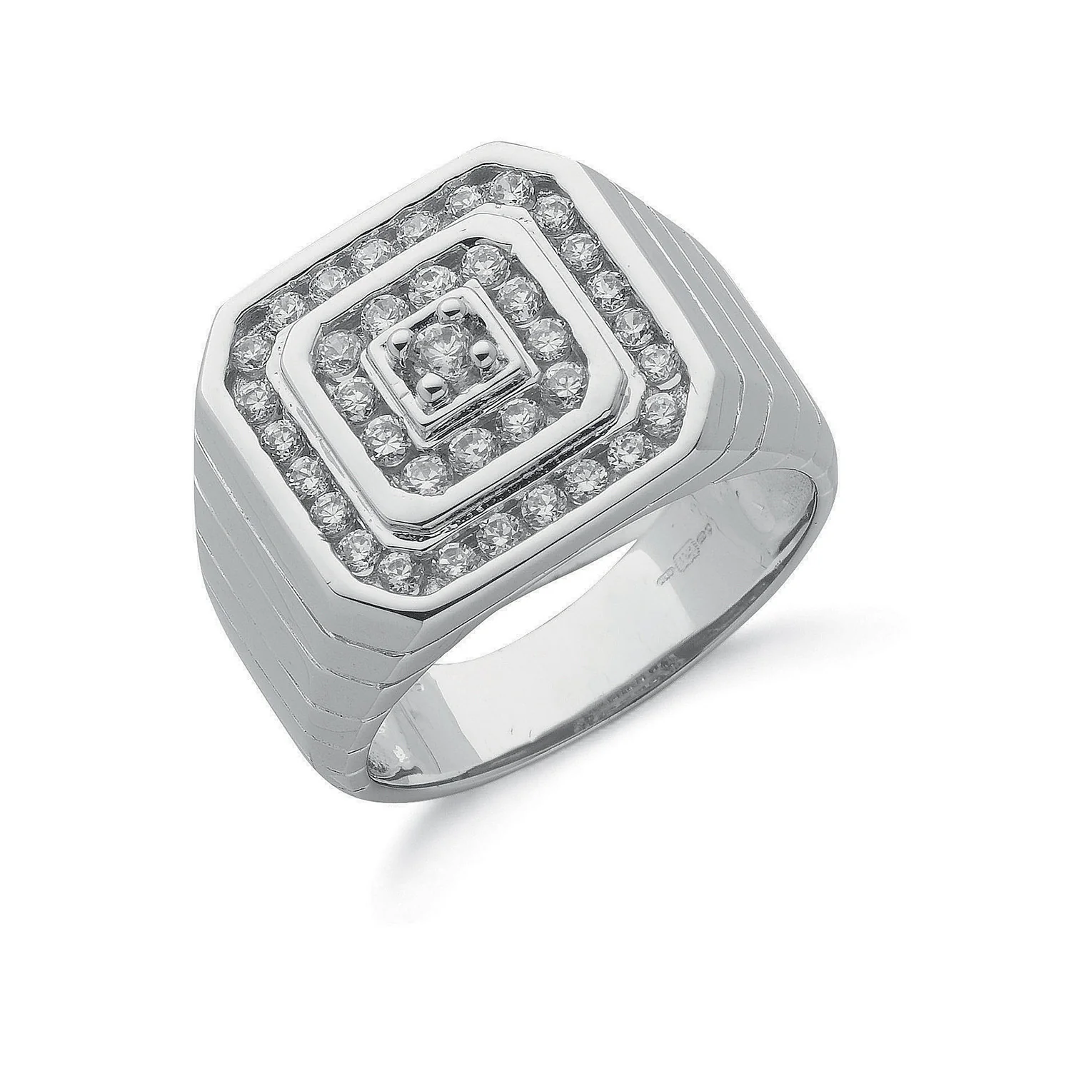 Silver Gents Cubic Zirconia Ring - Silver - Image 2