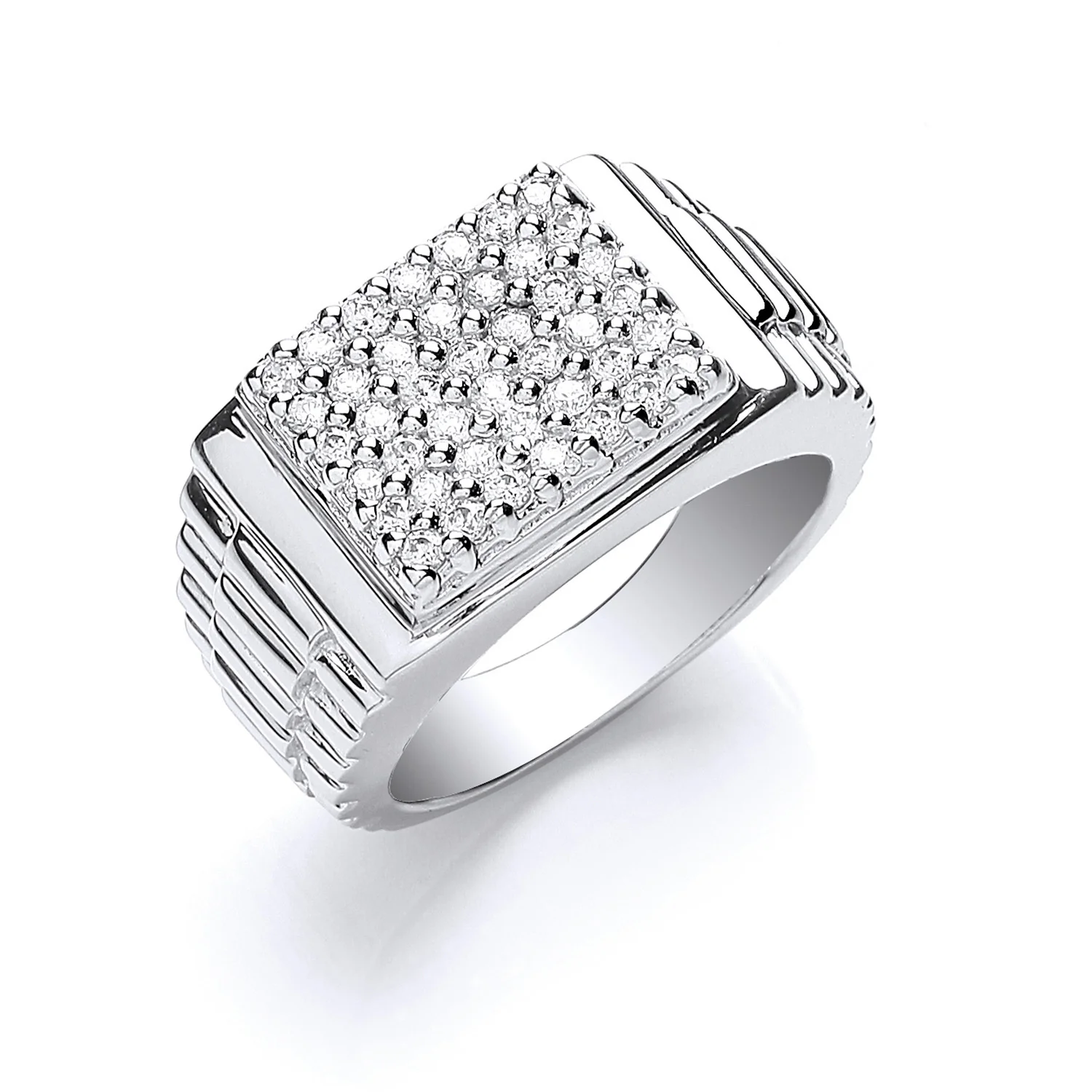 Silver Gents Square Top Cubic Zirconia Ring - Silver - Image 2