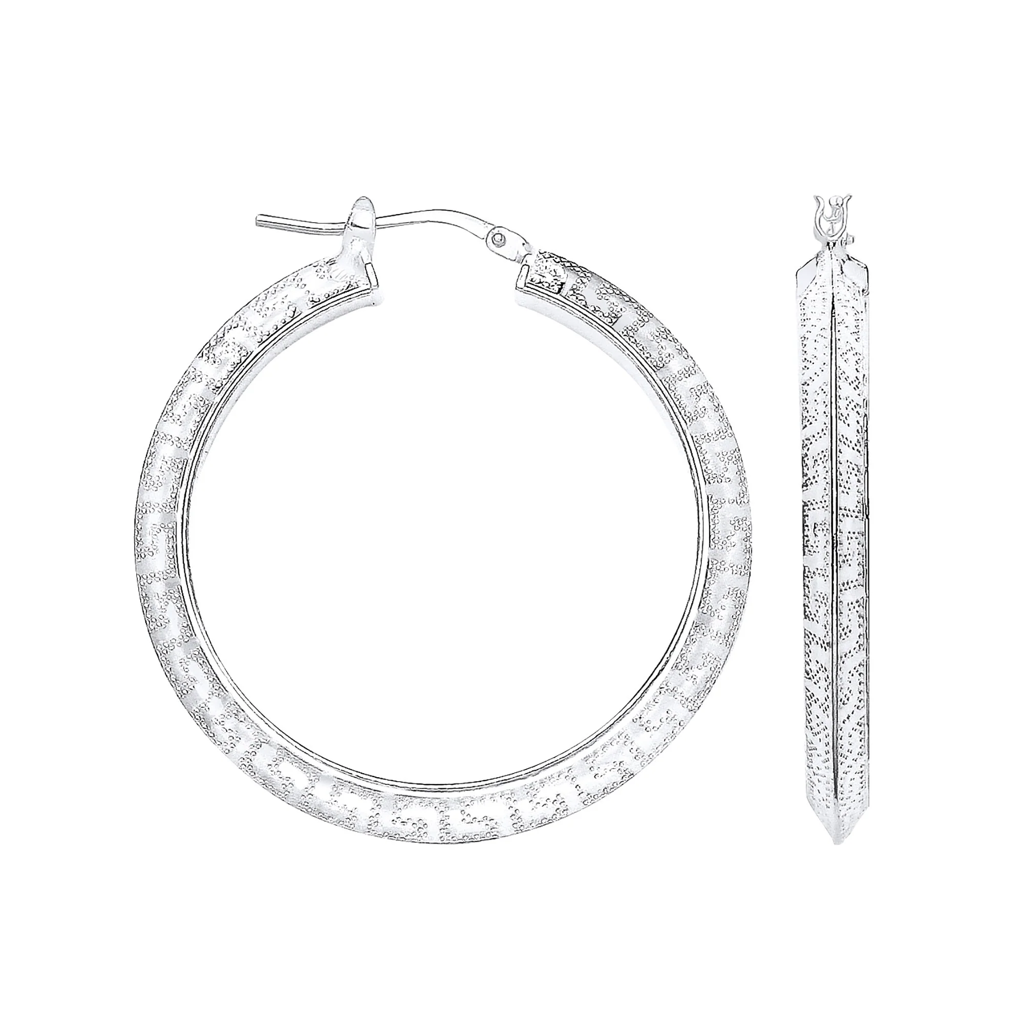 Silver Greek Key 30mm Hoop Earrings - Silver - Image 2