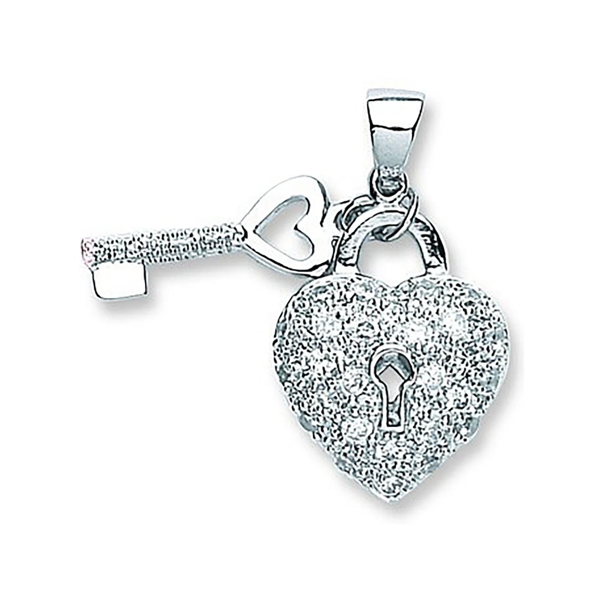 Silver Heart & Key Drop Pendant - Silver - Image 2