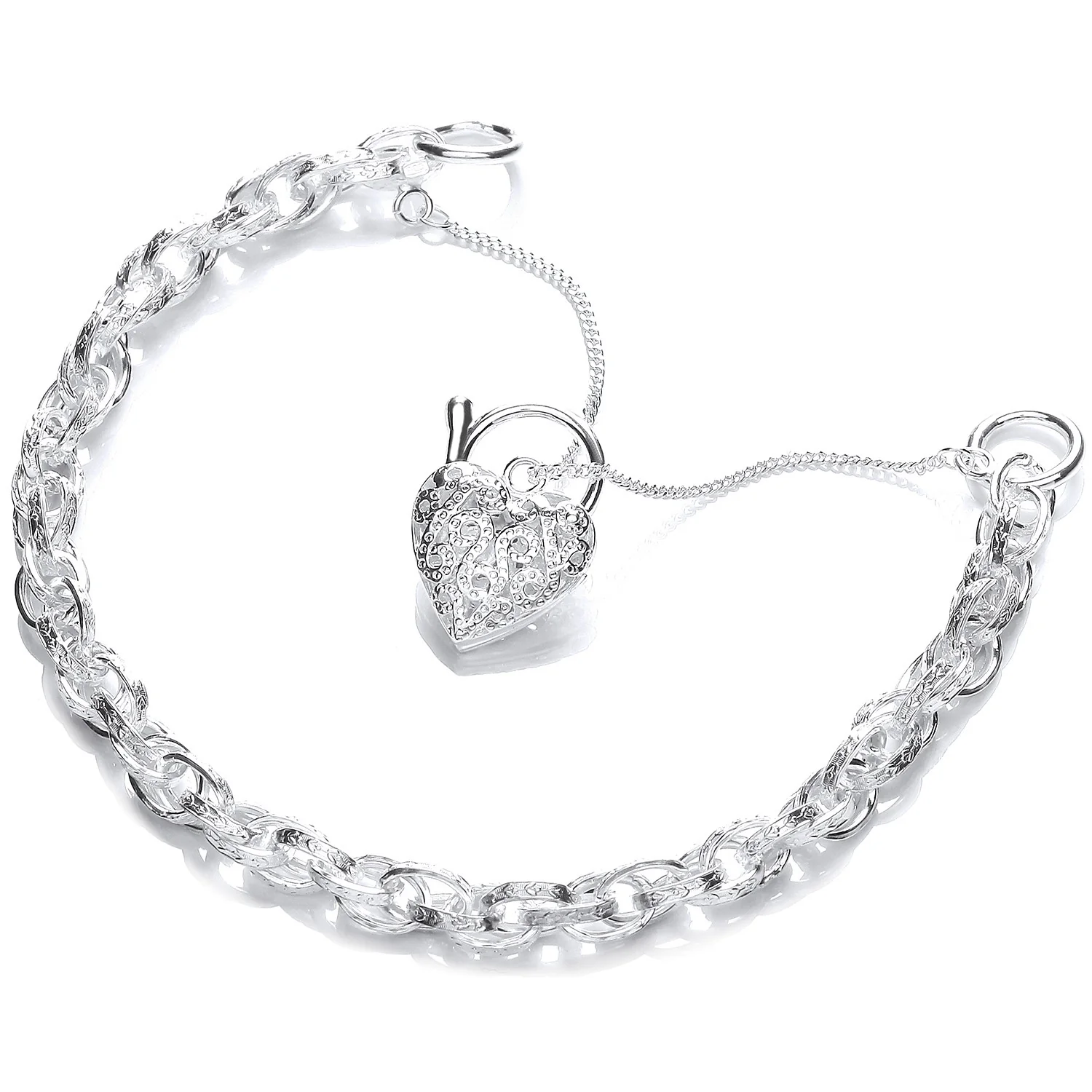 Silver Heart Padlock Bracelet - Silver - Image 2