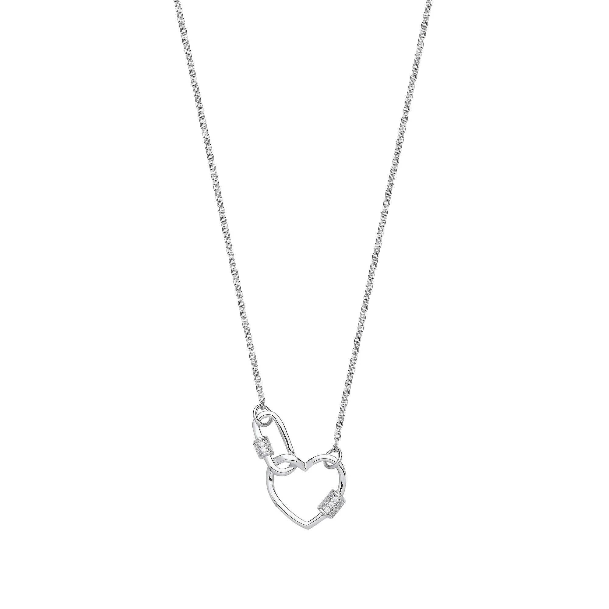 Silver Heart Paper Clip Cubic Zirconia 16" Necklace - Silver