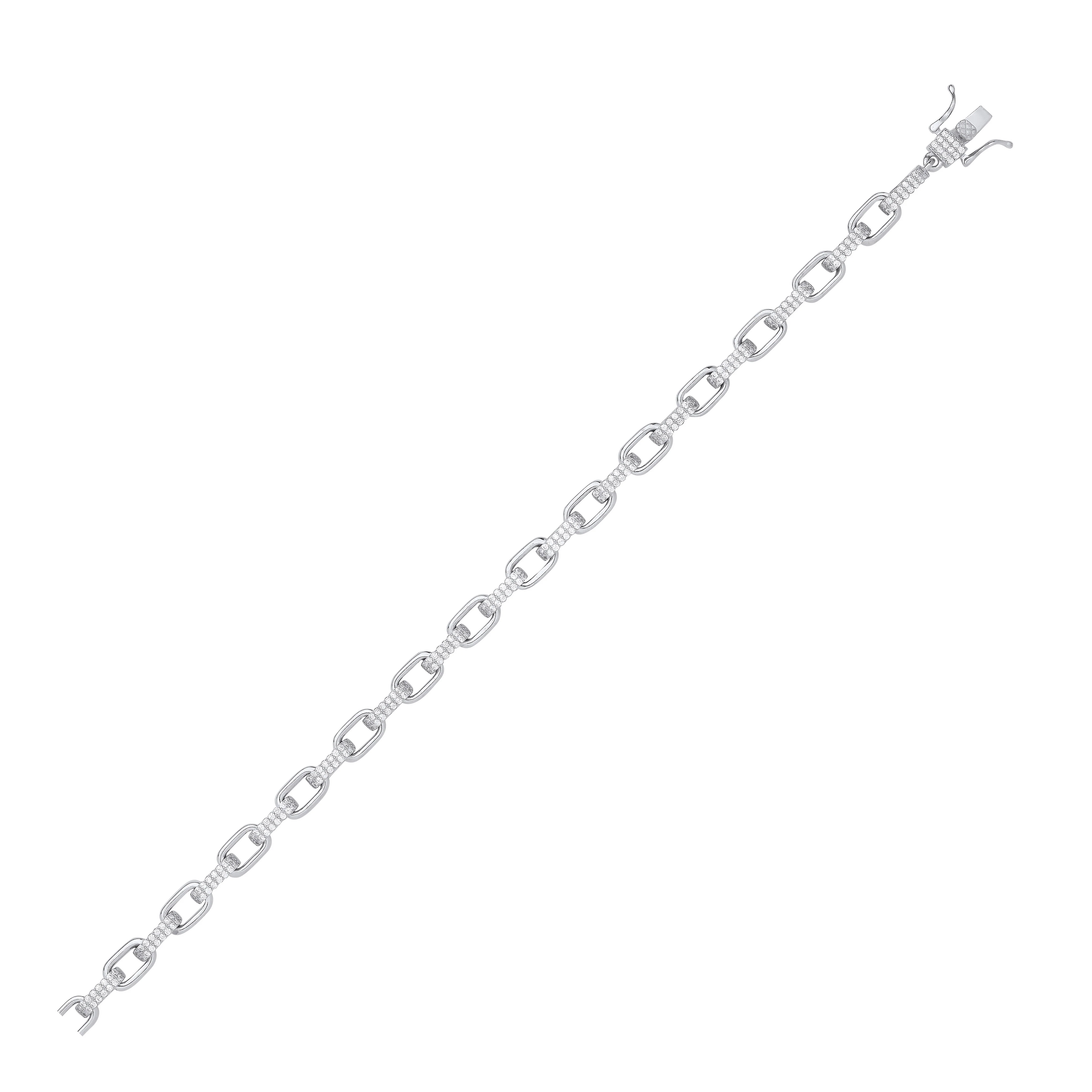Silver Heavy 7mm Plain & Cubic Zirconias Oval Belcher Chain - Silver - Image 2