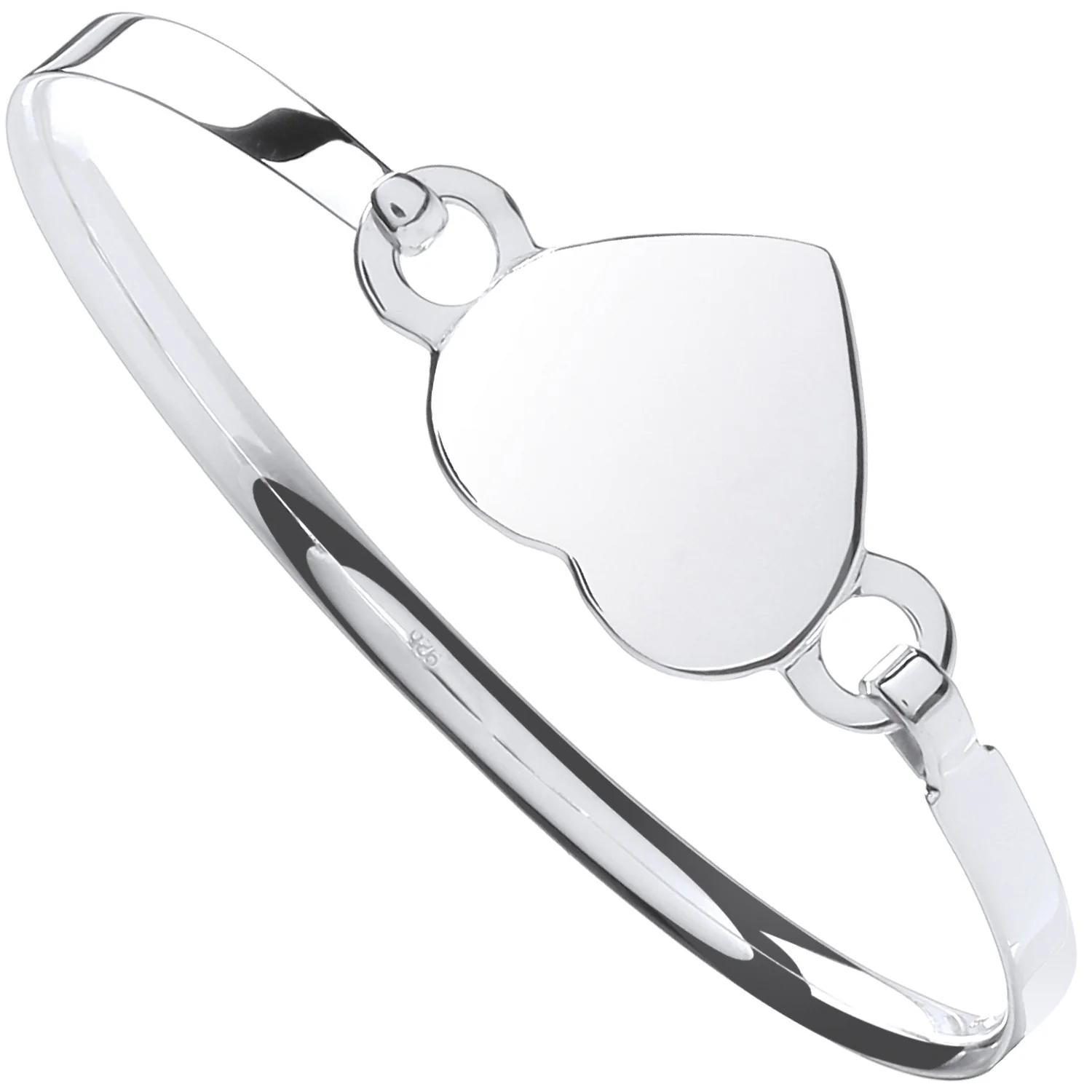 Silver Ladies Heart Bangle - Silver - Image 2