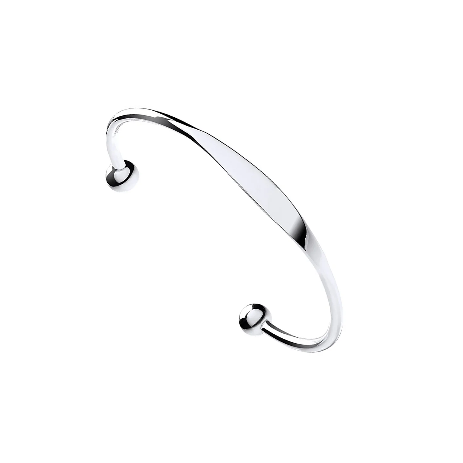 Silver Ladies Solid Torque Bangle with ID plate - Silver - Image 2