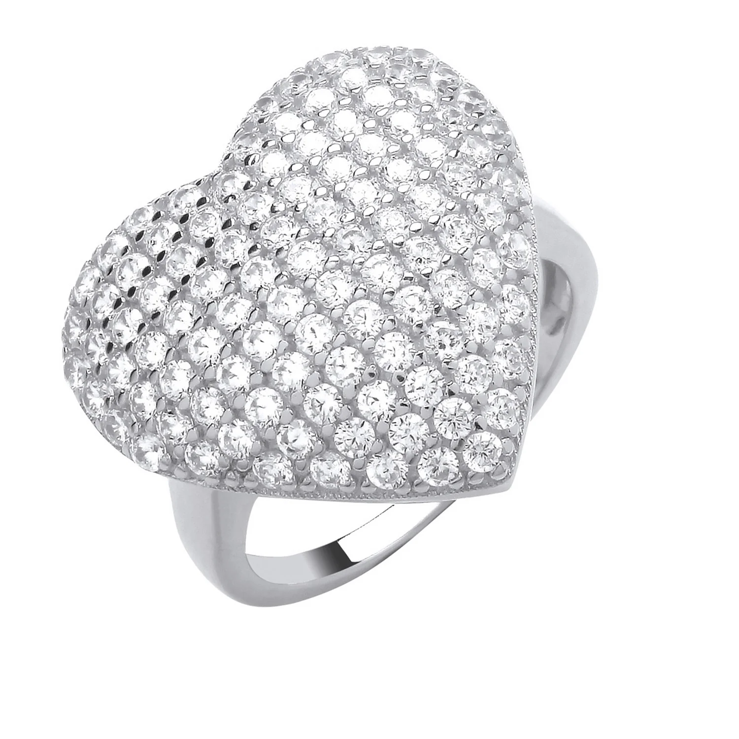 Silver Large Cubic Zirconia Heart Ring - Silver - Image 2