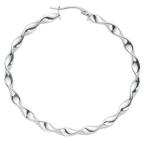 Silver Large Twisted Hoop Earrings - Silver - Image 2