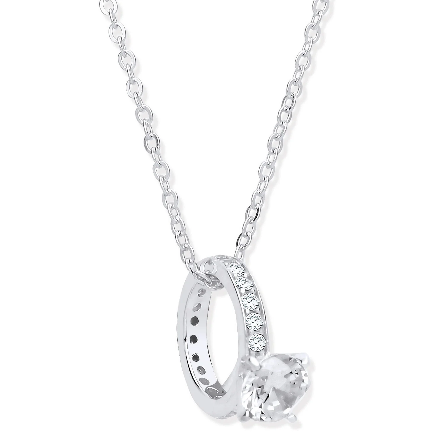 Silver Little Girls Big Diamond Ring Cubic Zirconia Chain - Silver - Image 2