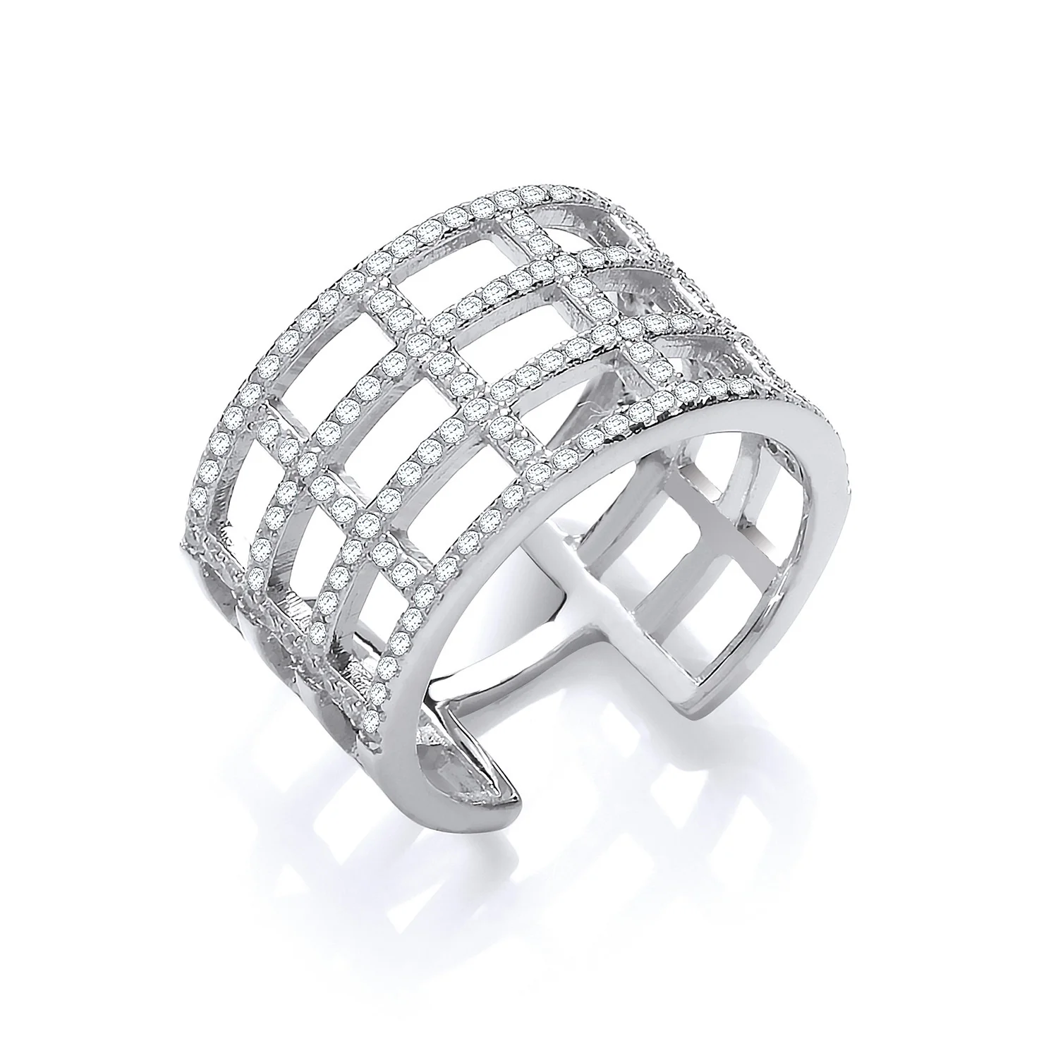 Silver Open Rectangular Designs Cubic Zirconia Ring - Silver - Image 2