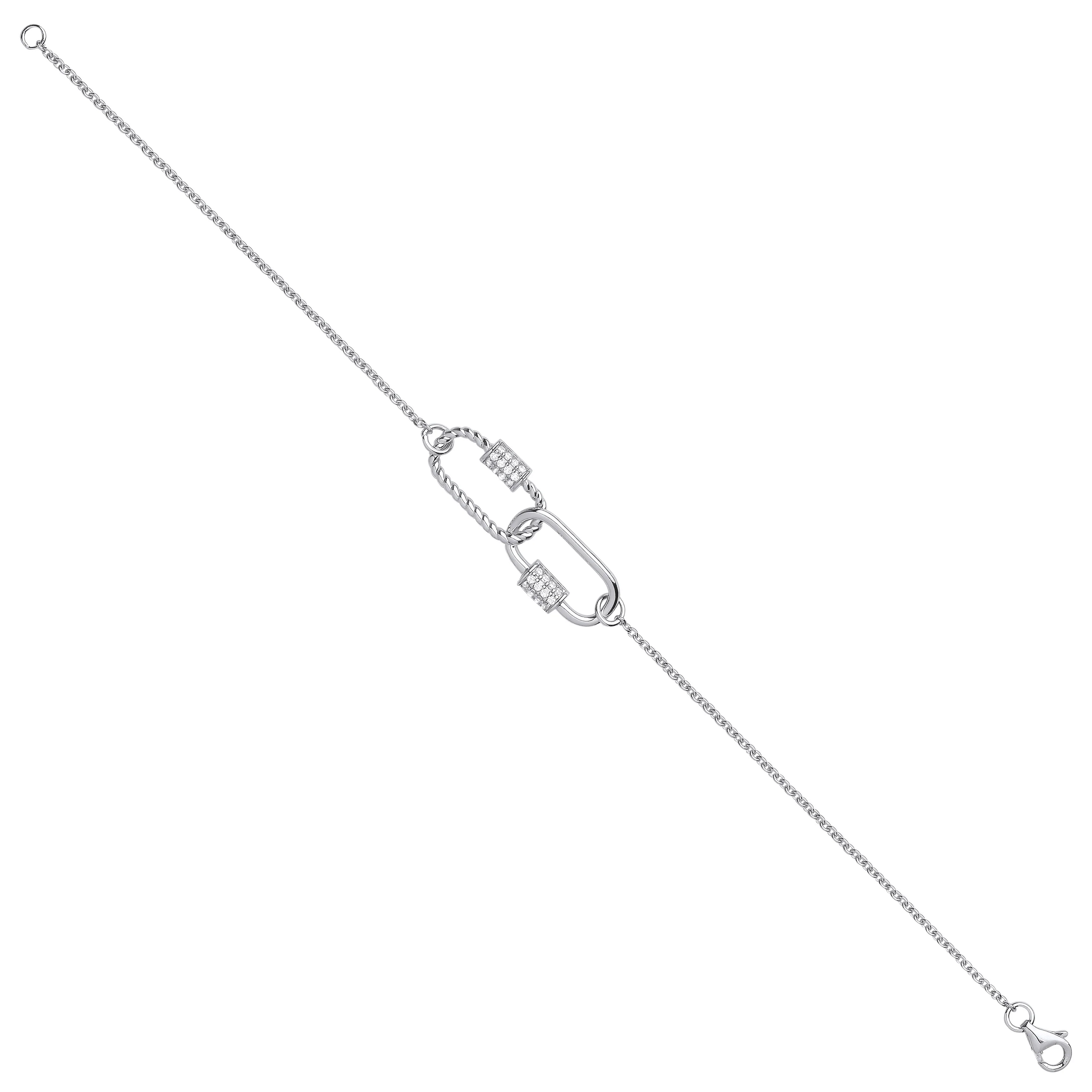 Silver Paper Clip Cubic Zirconia Ladies Bracelet - Silver