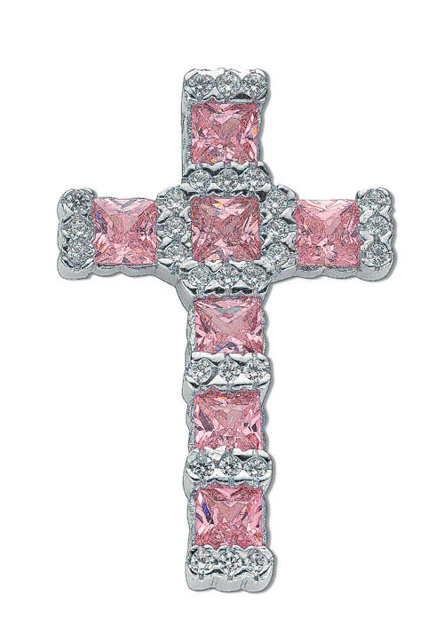 Silver Pink & White Fancy Cubic Zirconia Cross - Silver - Image 2