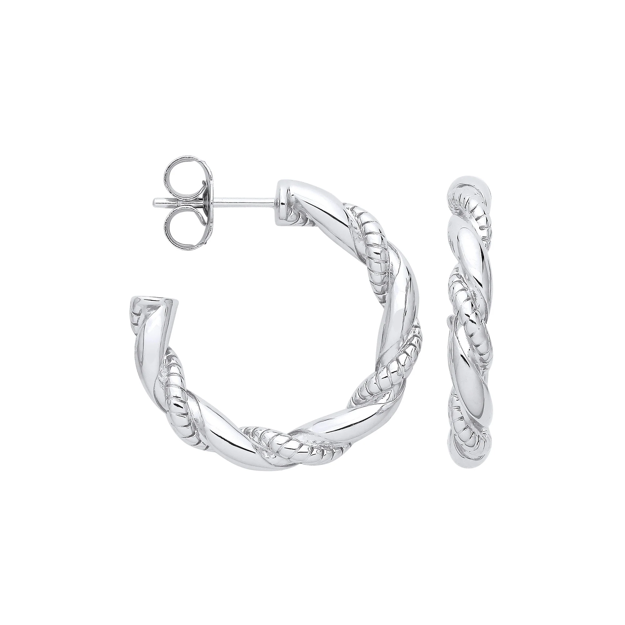 Silver Plain & Ribbed Twisted Hoop Earrings - Silver - Image 2