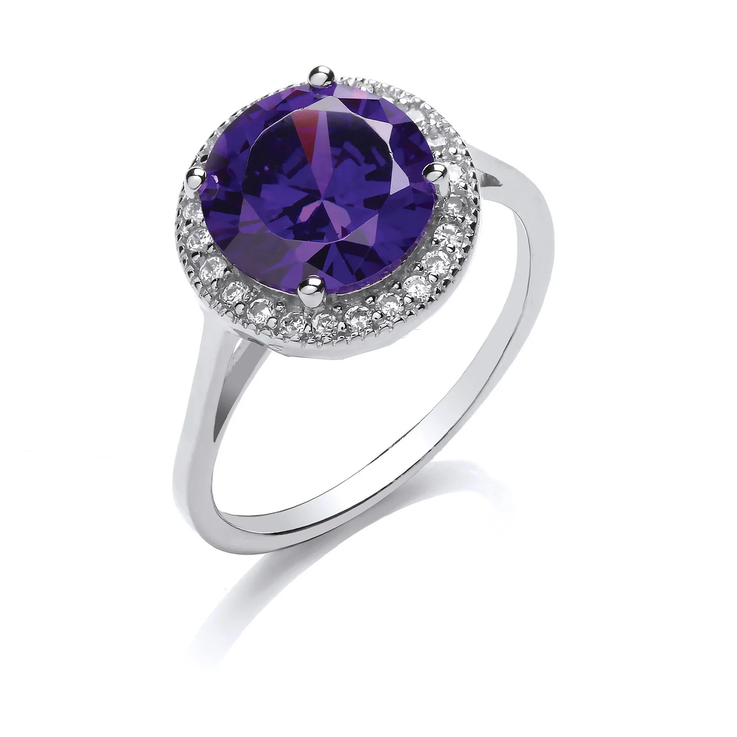 Silver Purple Cubic Zirconia Cluster Ring - Silver - Image 2