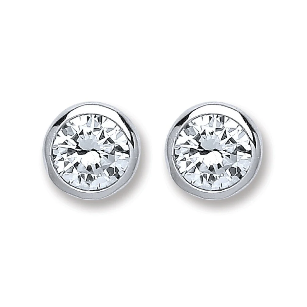 Silver Rd. Bril. Cut Rub Over Setting 6mm Cubic Zirconia Stud - Silver - Image 2