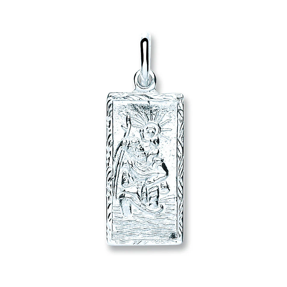 Silver Rectangle St Christopher, Plain Back Pendant - Silver - Image 2