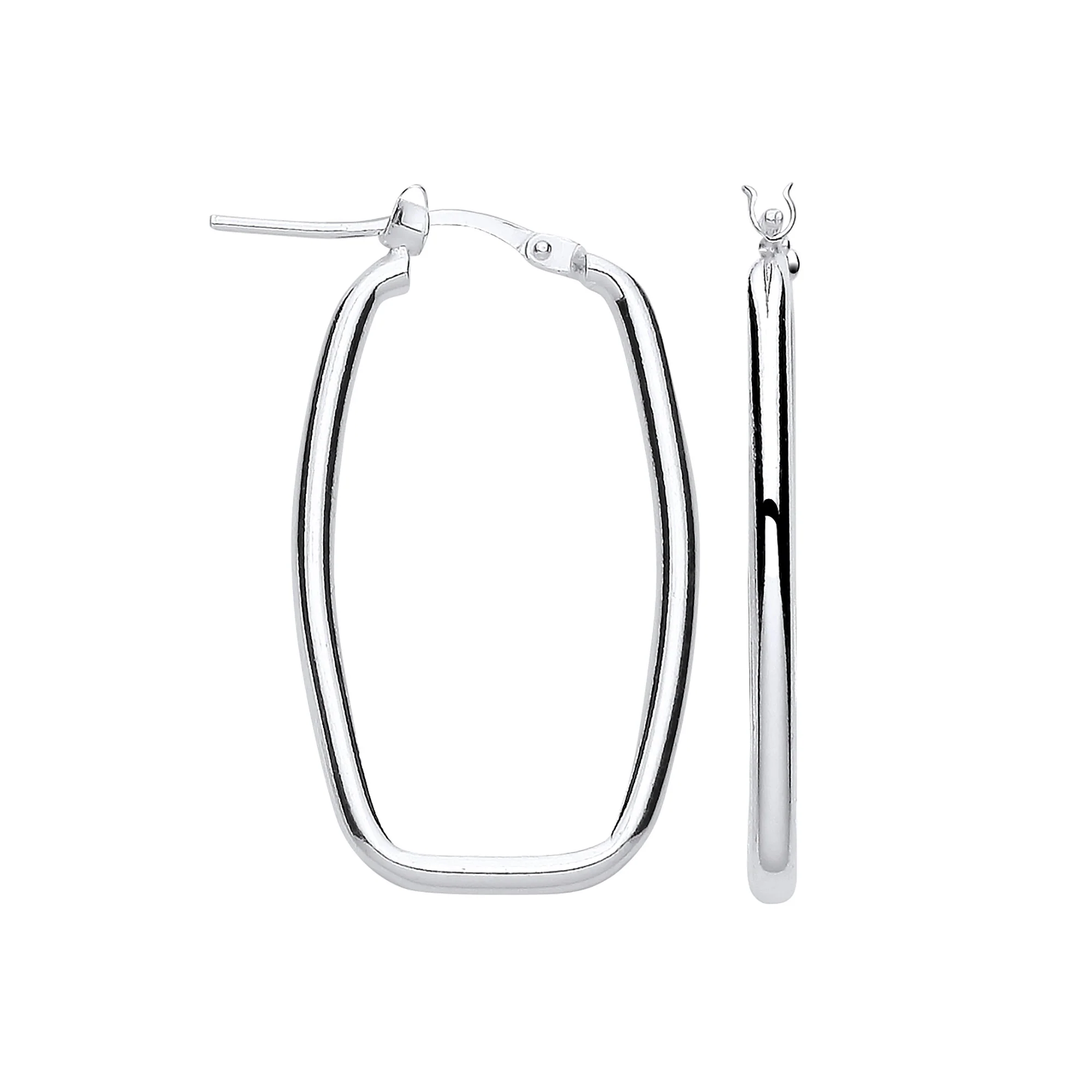 Silver Rectangular Creole Earrings - Silver - Image 2