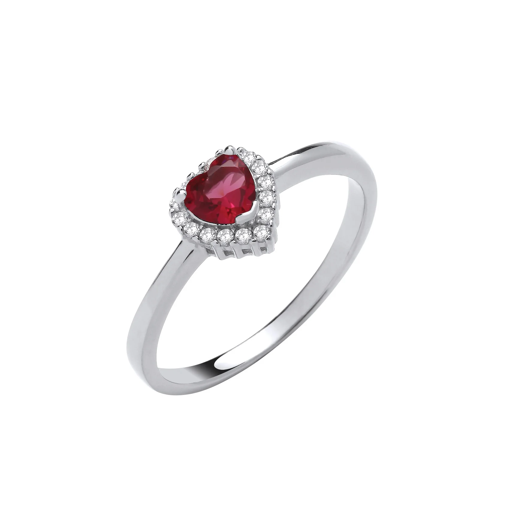 Silver Red Cubic Zirconia Heart Ring - Silver - Image 2