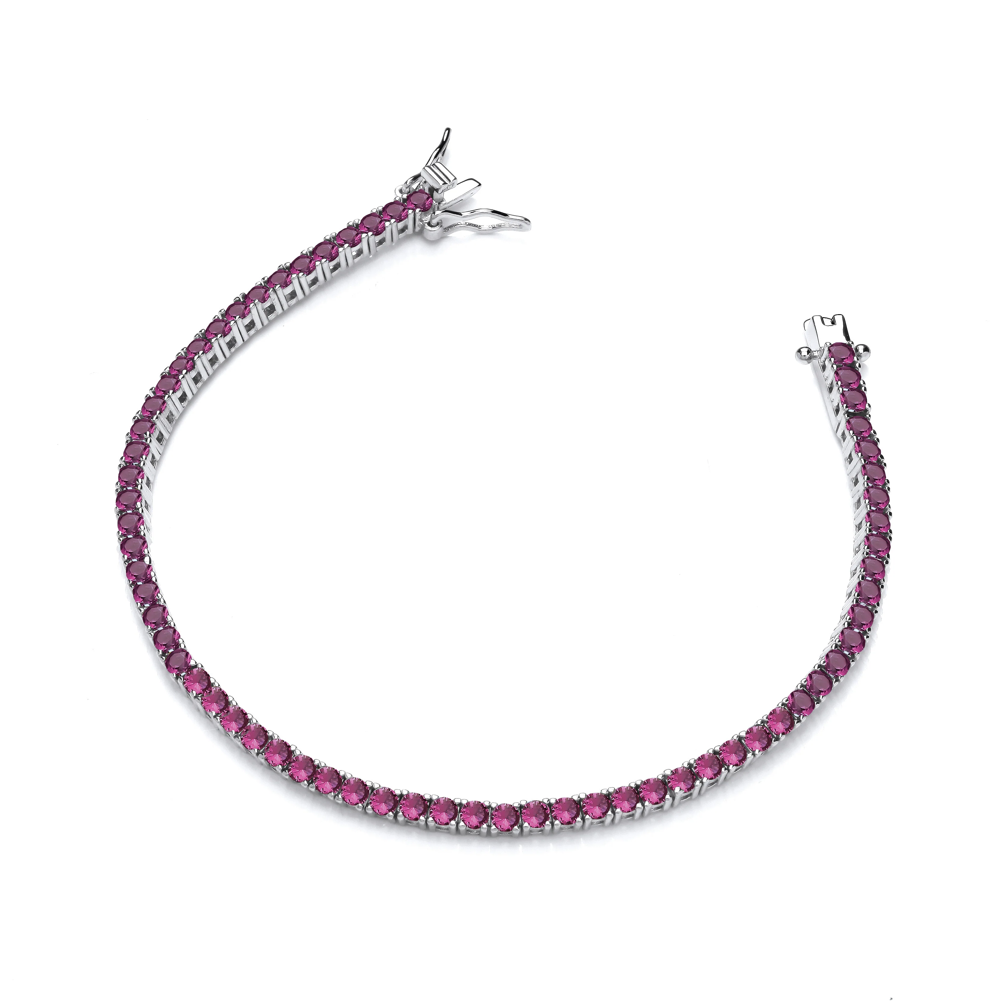 Silver Red Cubic Zirconias Tennis Ladies Bracelet - Silver