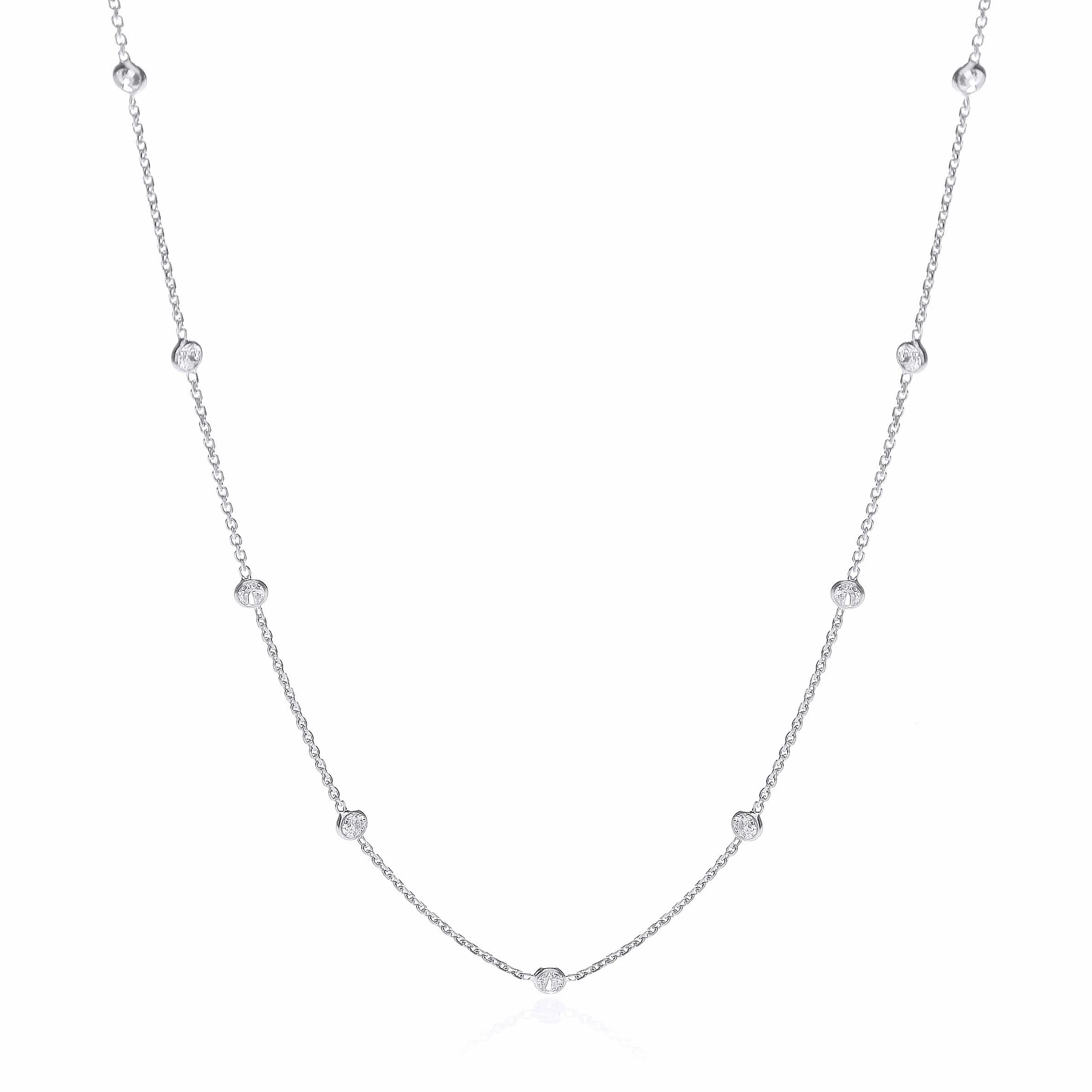 Silver Rh.Plated Rubover 11 Cubic Zirconia's Necklace 18" - Silver - Image 2