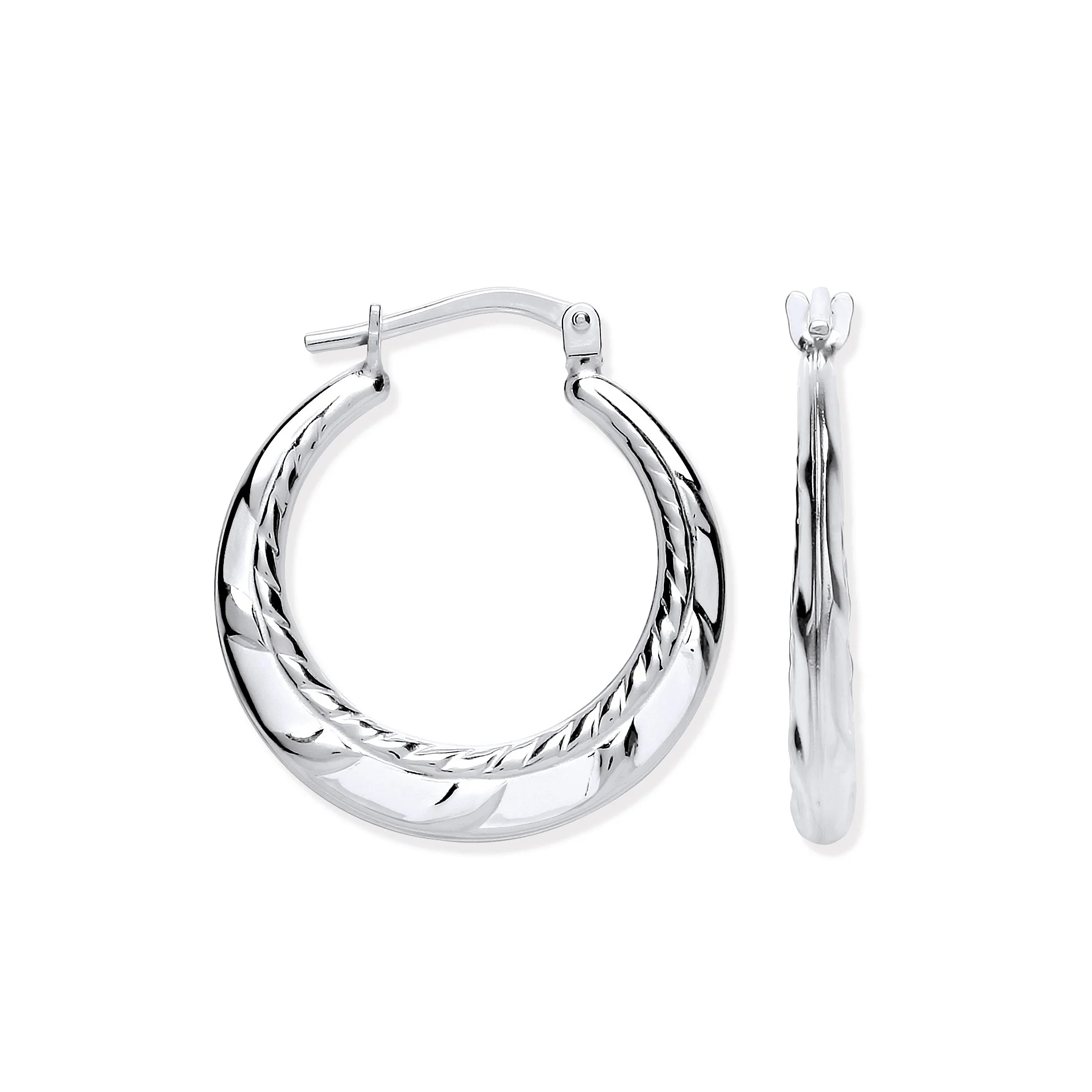 Silver Ribbed Edge Creoles - Silver - Image 2