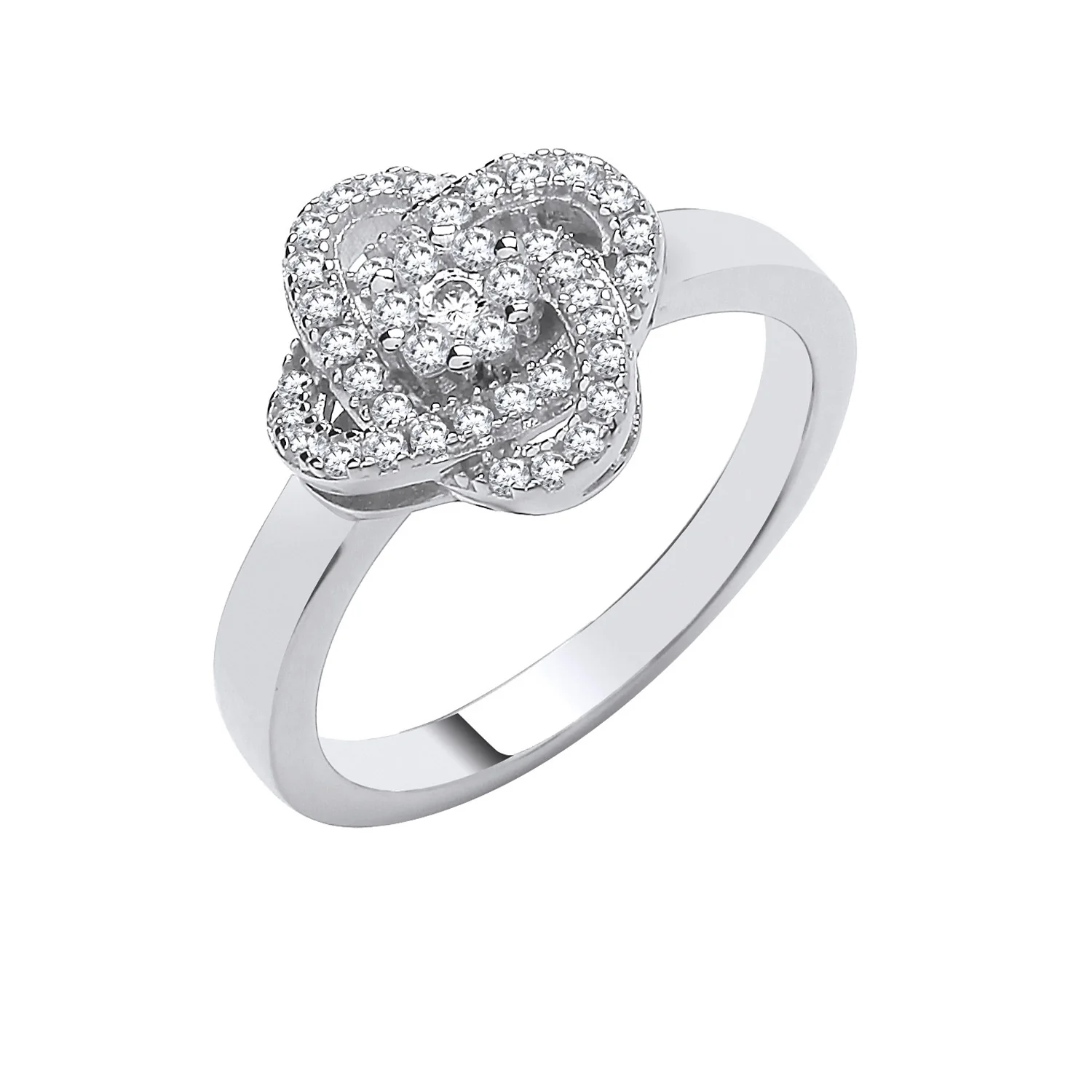 Silver Rose Flower Cubic Zirconia Ring - Silver - Image 2