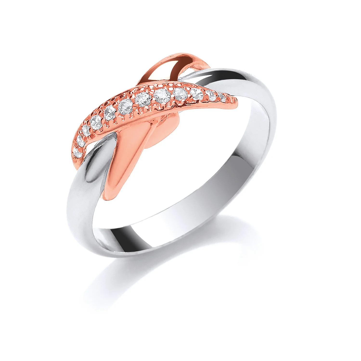 Silver Rose Gold Coated Kiss Cubic Zirconia Ring - Silver - Image 2