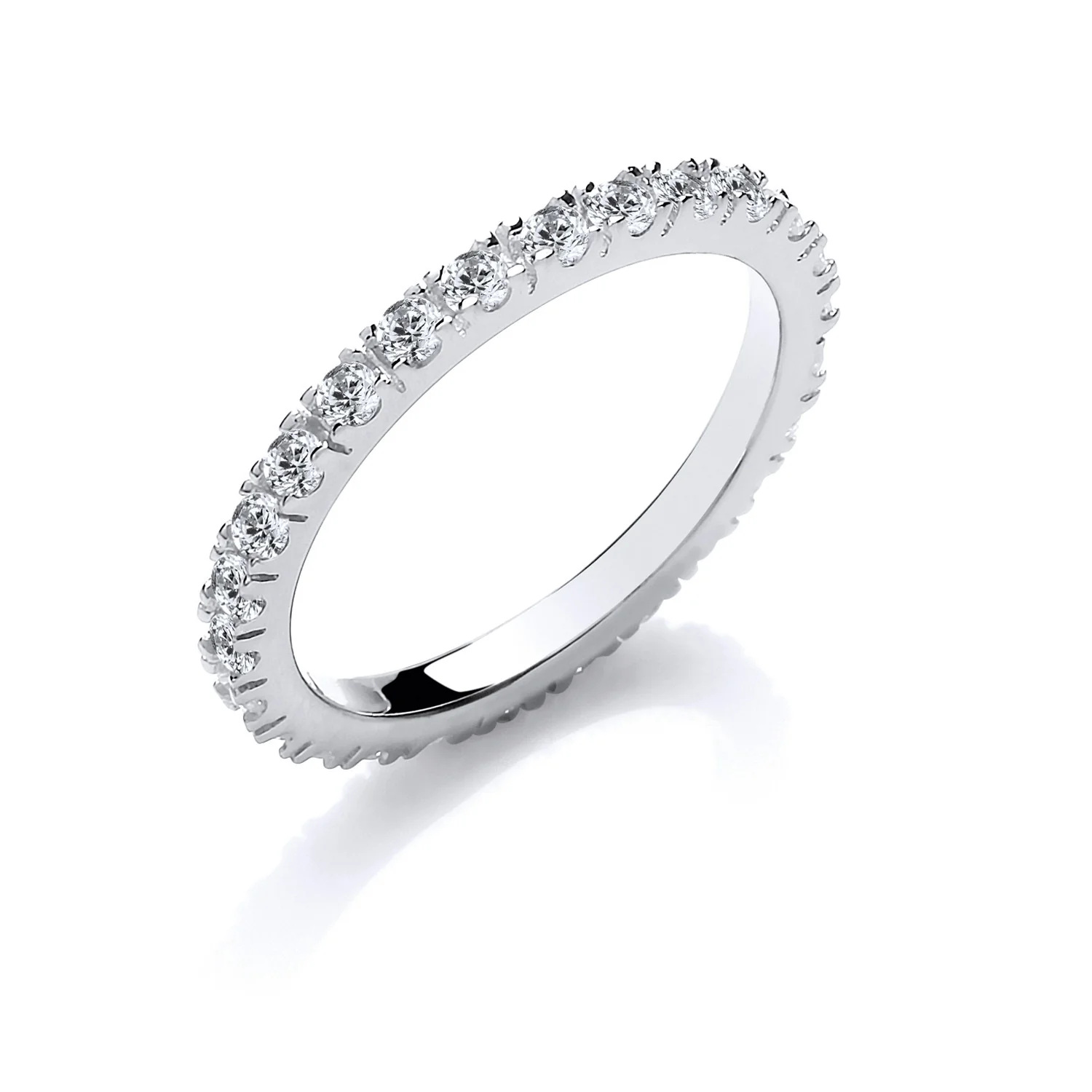 Silver Round Cubic Zirconia Full ET Single Row Ring - Silver - Image 2