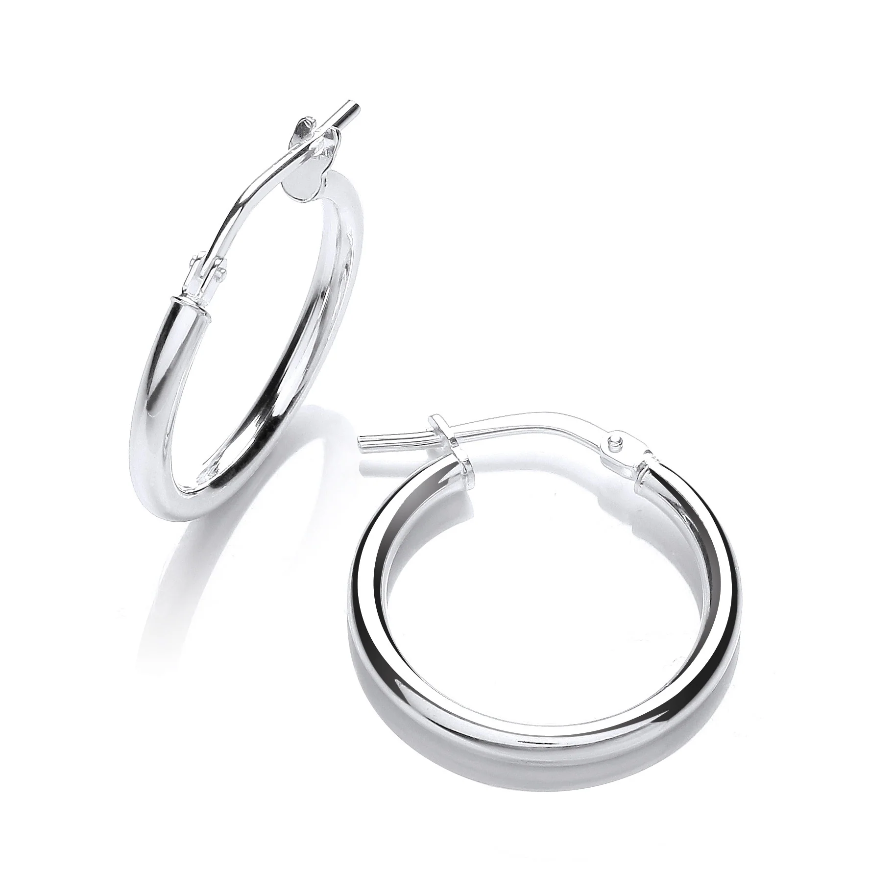 Silver Round Tube 15mm Hoop Earrings - Silver - Image 2