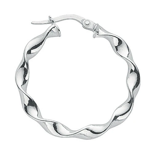 Silver Round Twist Hoop Earrings - Silver - Image 2